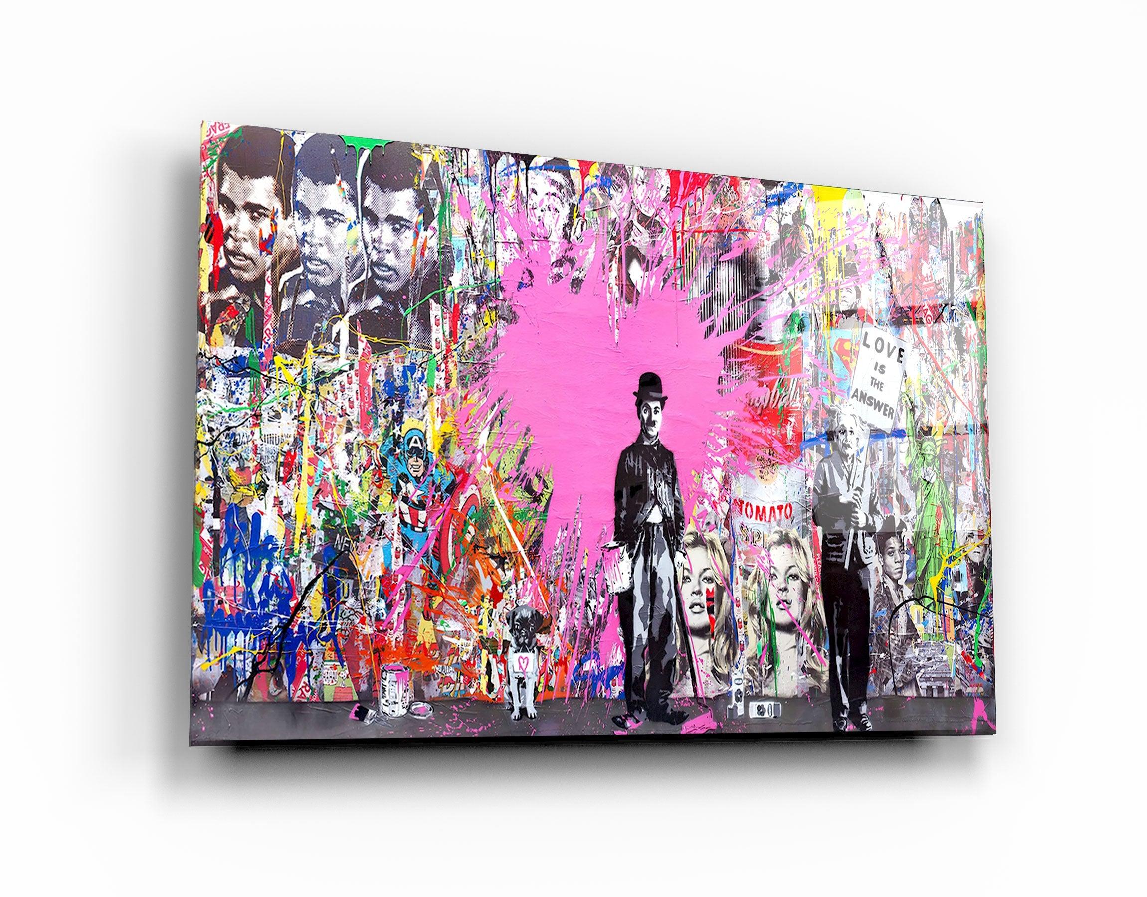 Banksy Pink Love Glass Wall Art - ArtDesigna Glass Printing Wall Art