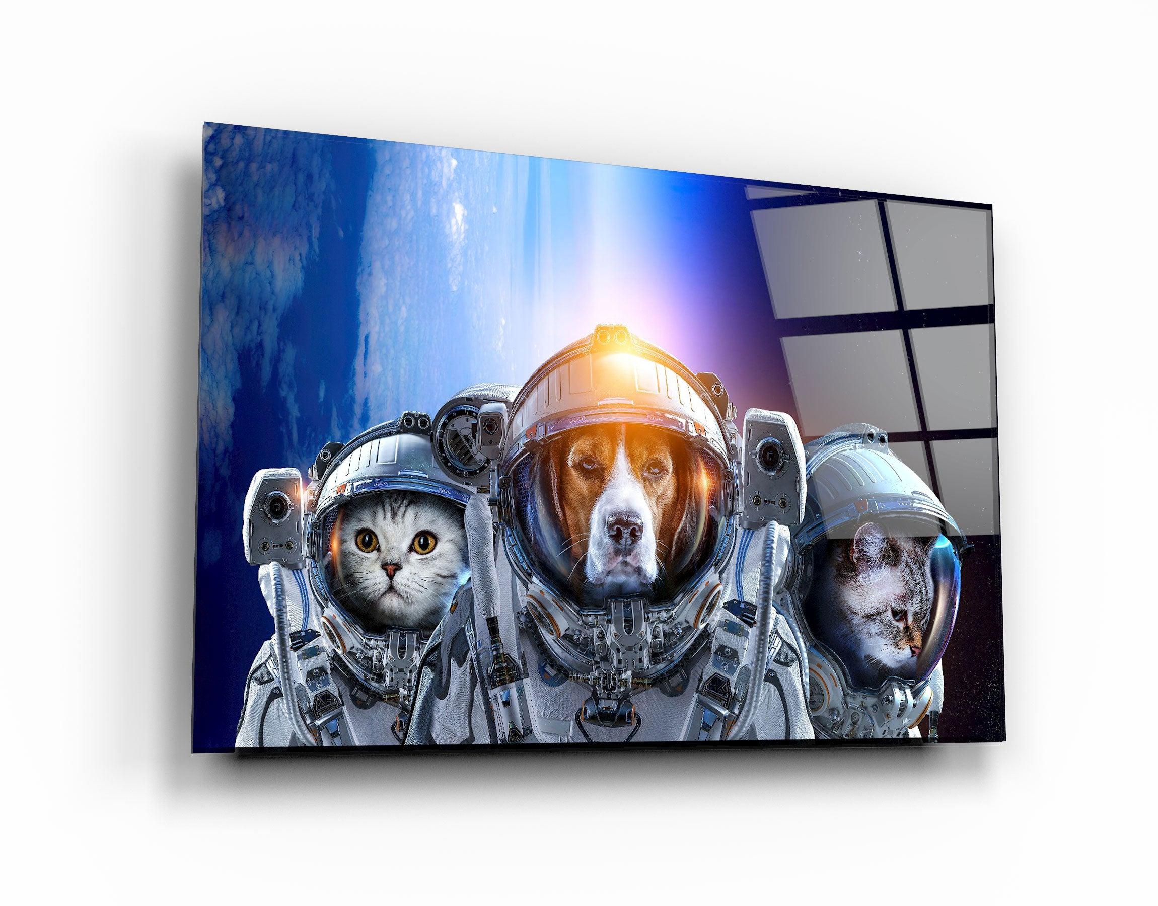 ・"Dog&Cat With Space Suits"・Glass Wall Art