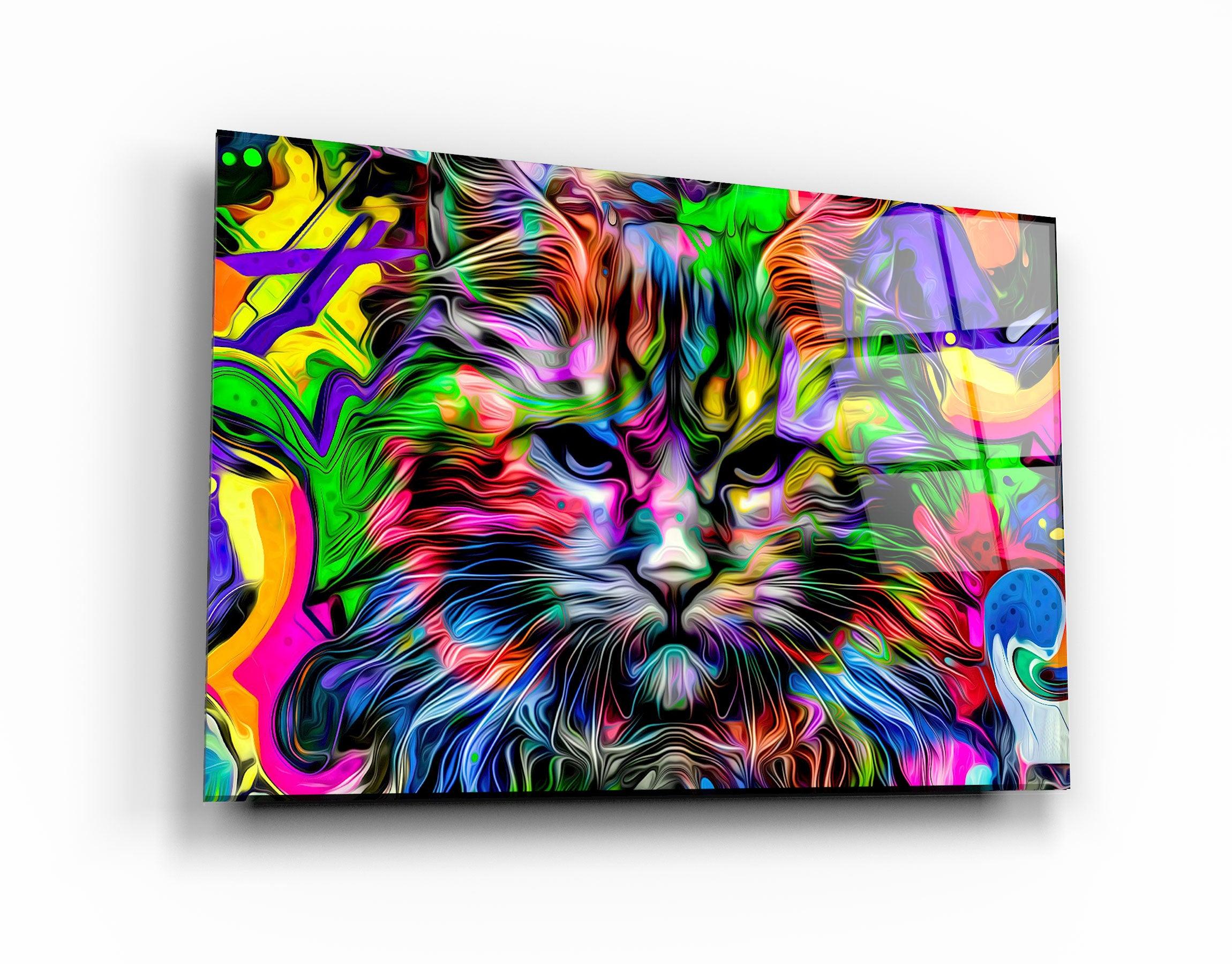 ・"Colorful Cat"・Glass Wall Art