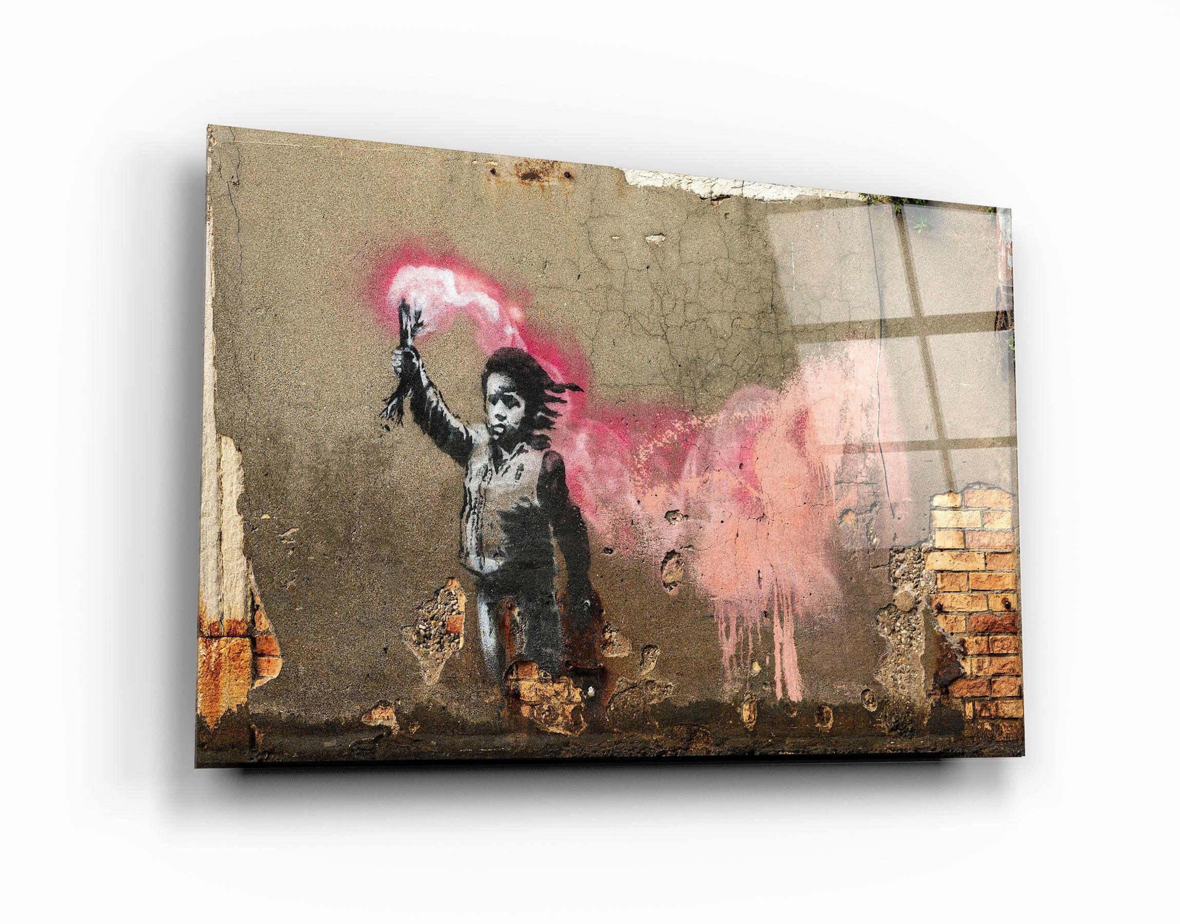 "Banksy - A child with a life jacket"・Glass Wall Art