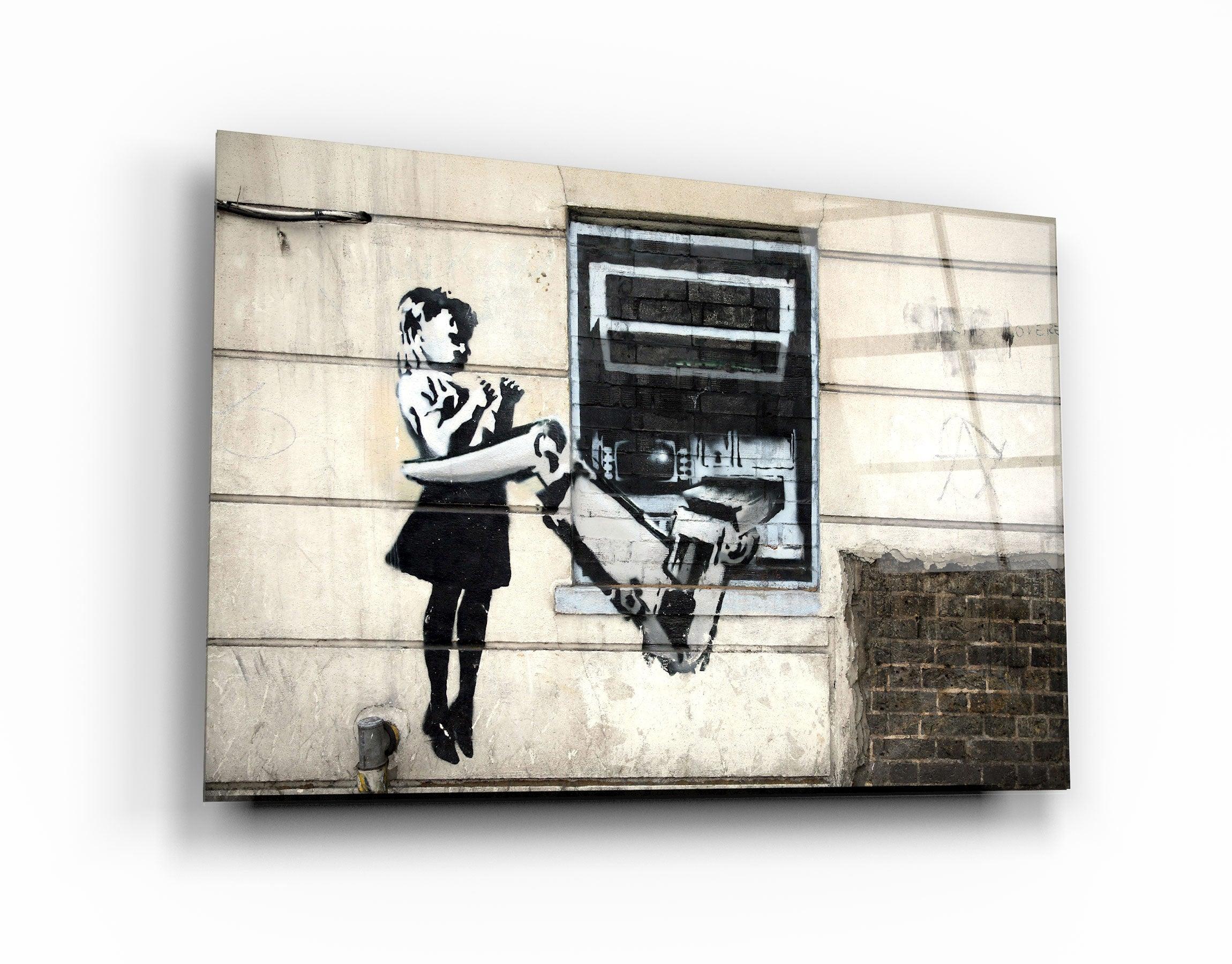 "Banksy - Cash Machine Girl Graffiti"・Glass Wall Art