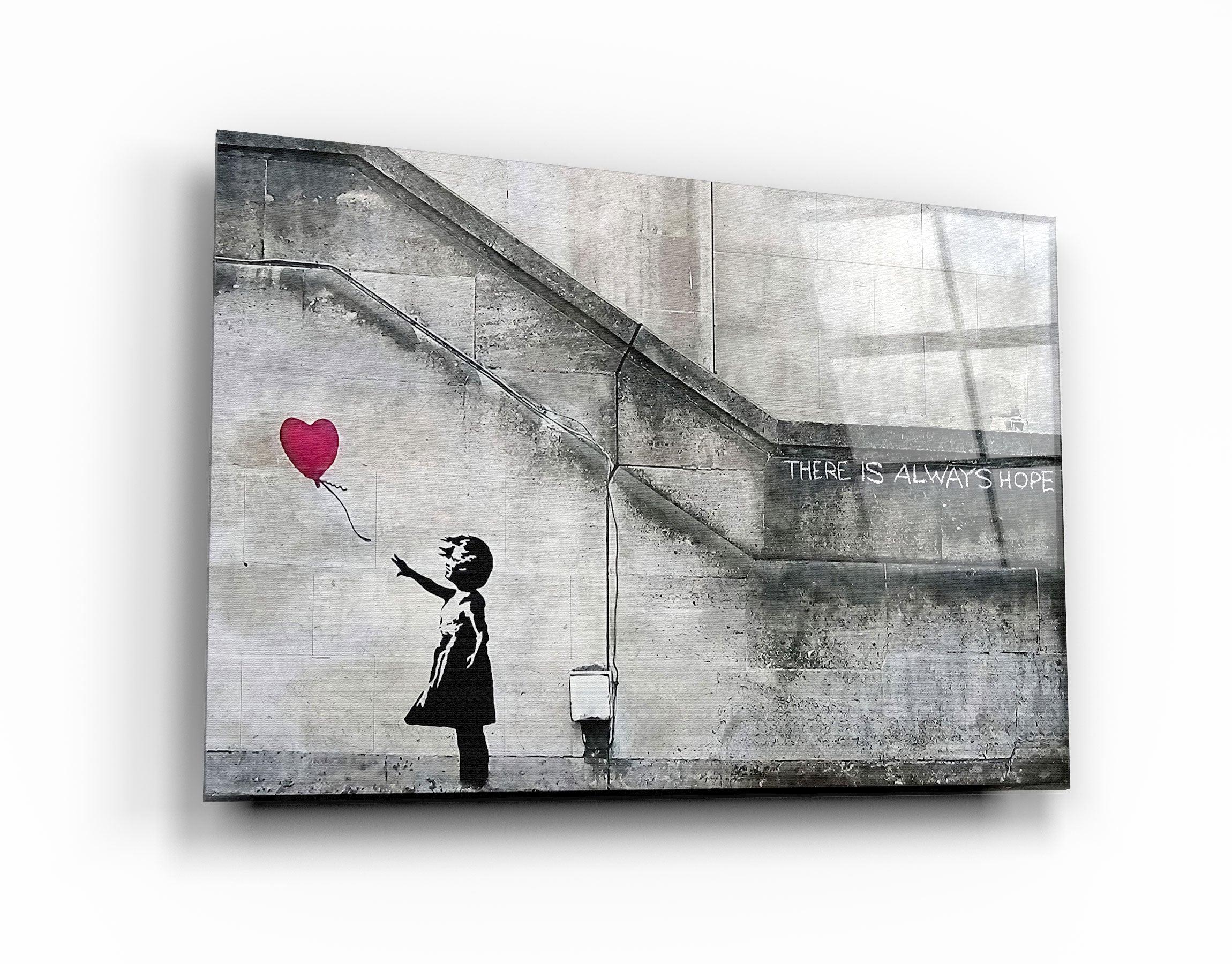 ・"Banksy - Hope - Girl with a Baloon"・Glass Wall Art