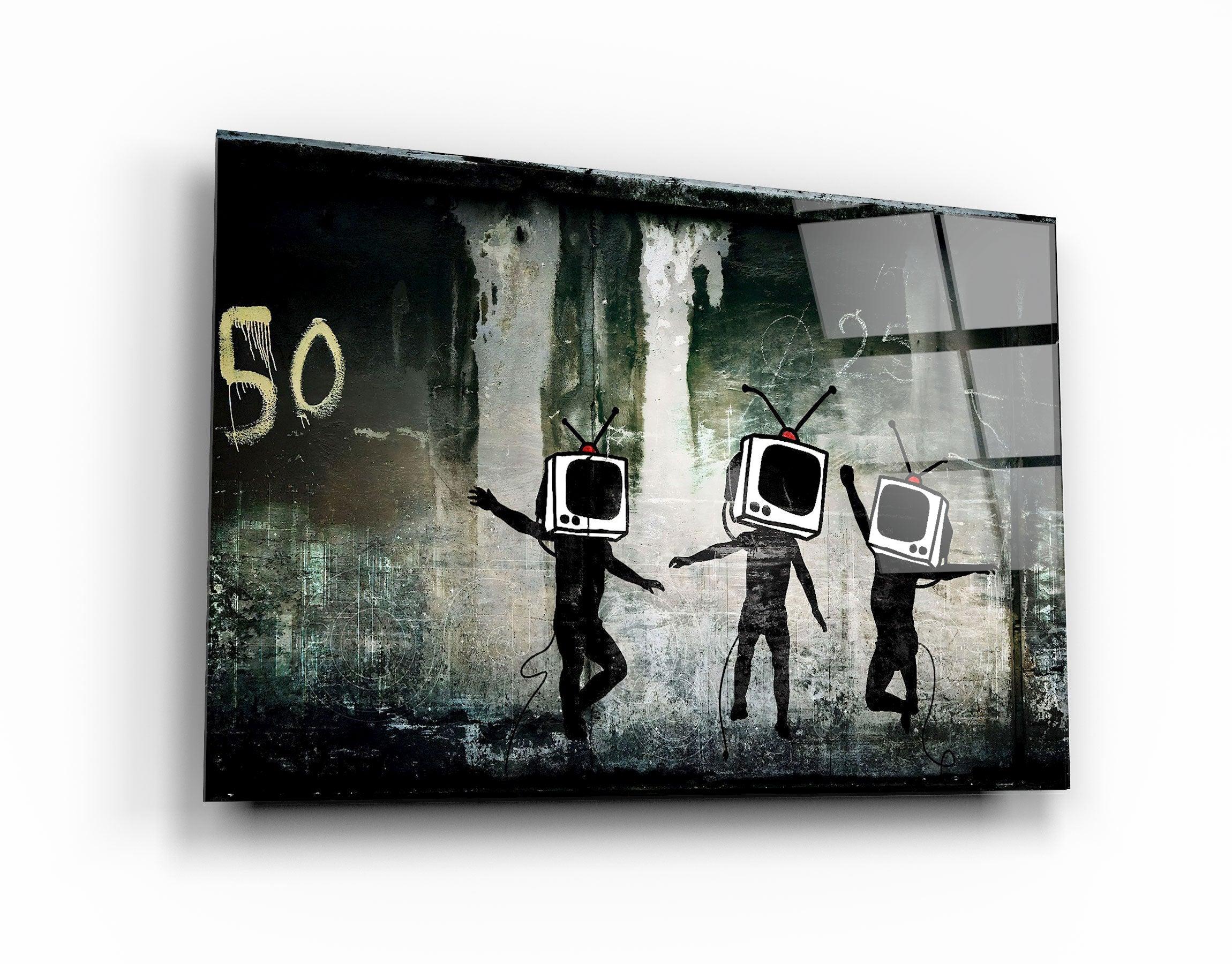 "Banksy - Dancing TV"・Glass Wall Art