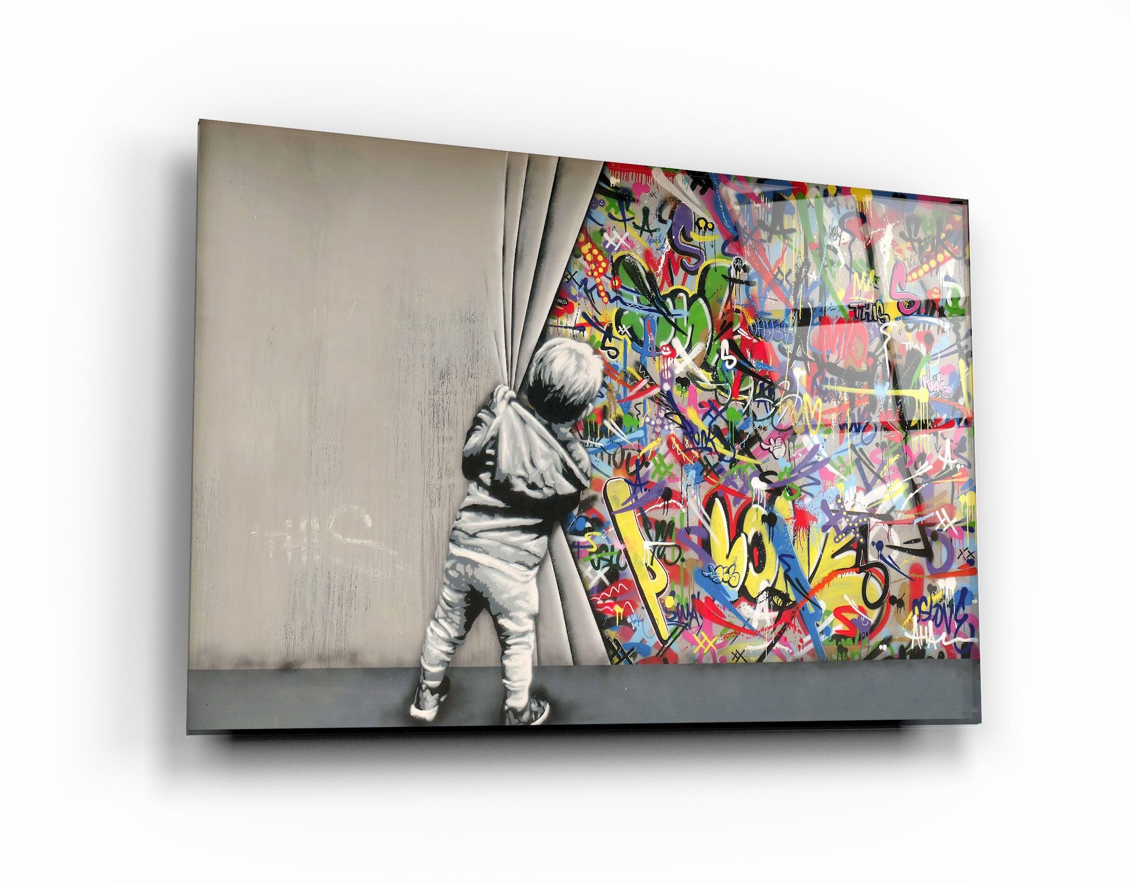 "BANKSY - Pull Back the Curtain"・GLASS WALL ART