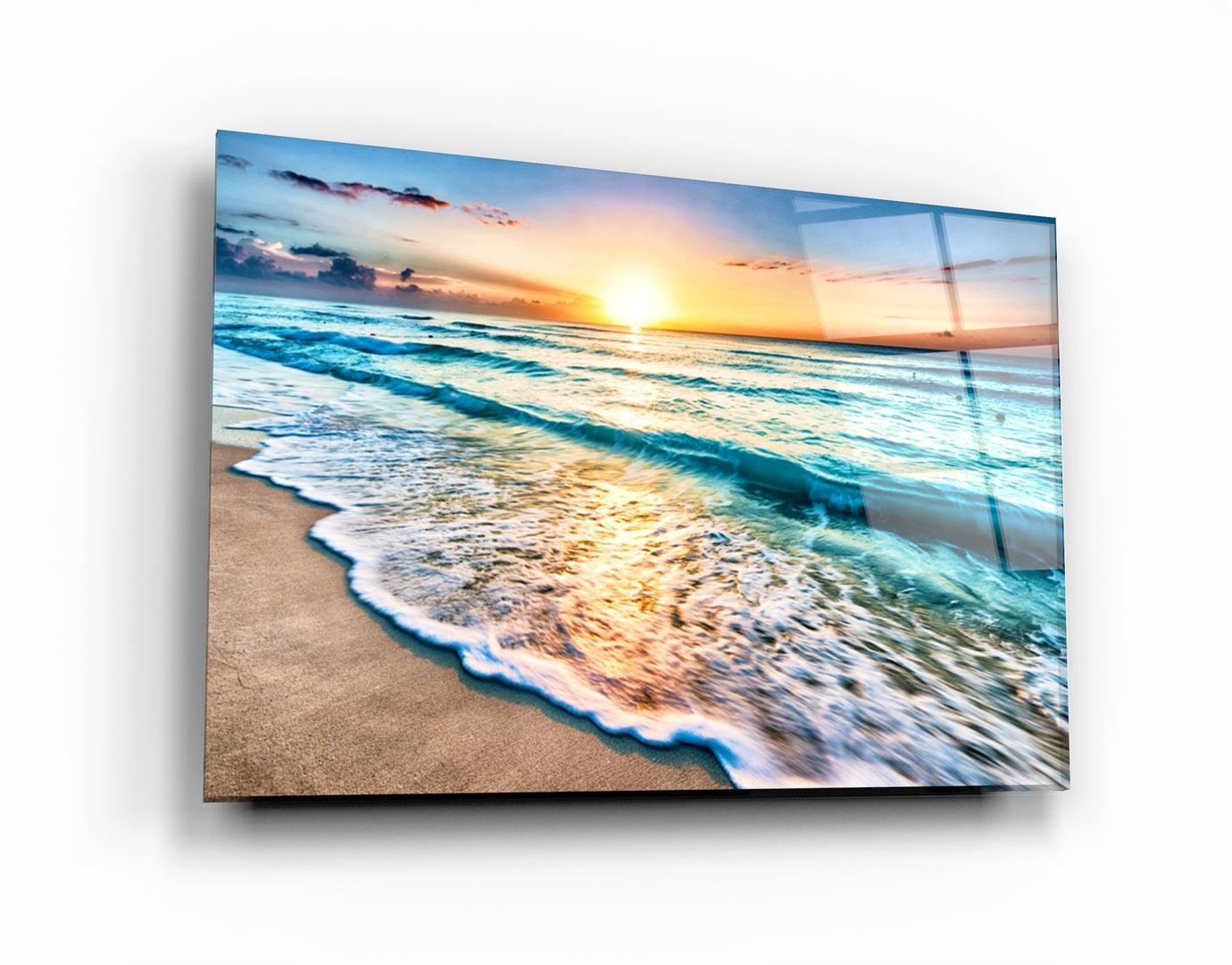 ・"Ocean and Sunset"・Glass Wall Art