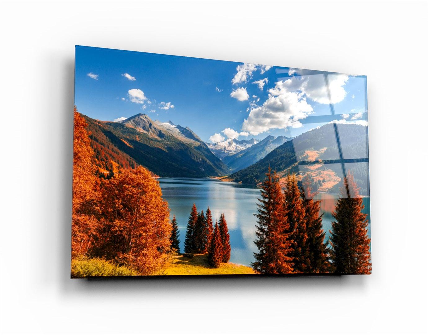 ・"Lake and Mountain Landscape"・Glass Wall Art