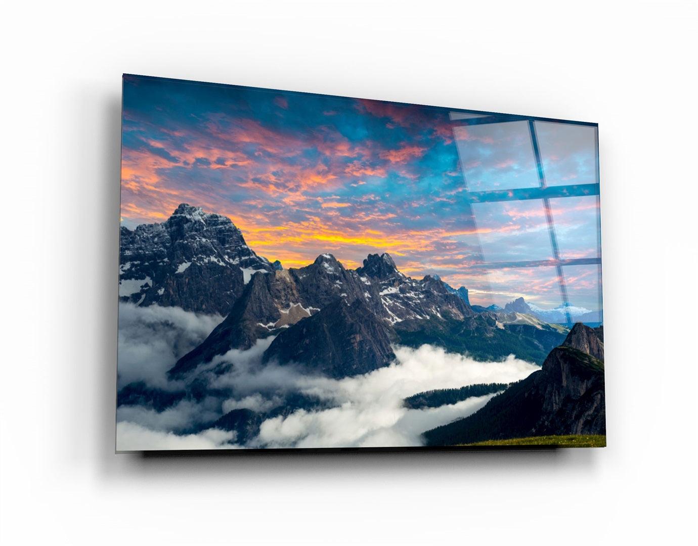 ・"Mountains and Clouds"・Glass Wall Art