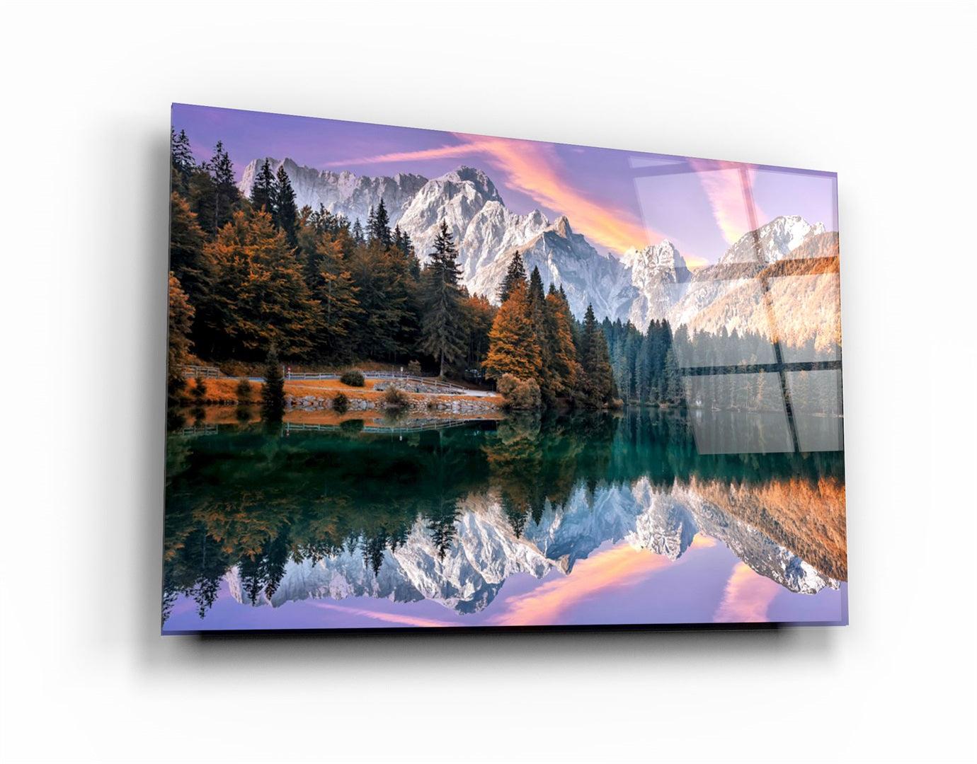 ・"Lake and Mountain Landscape 2"・Glass Wall Art