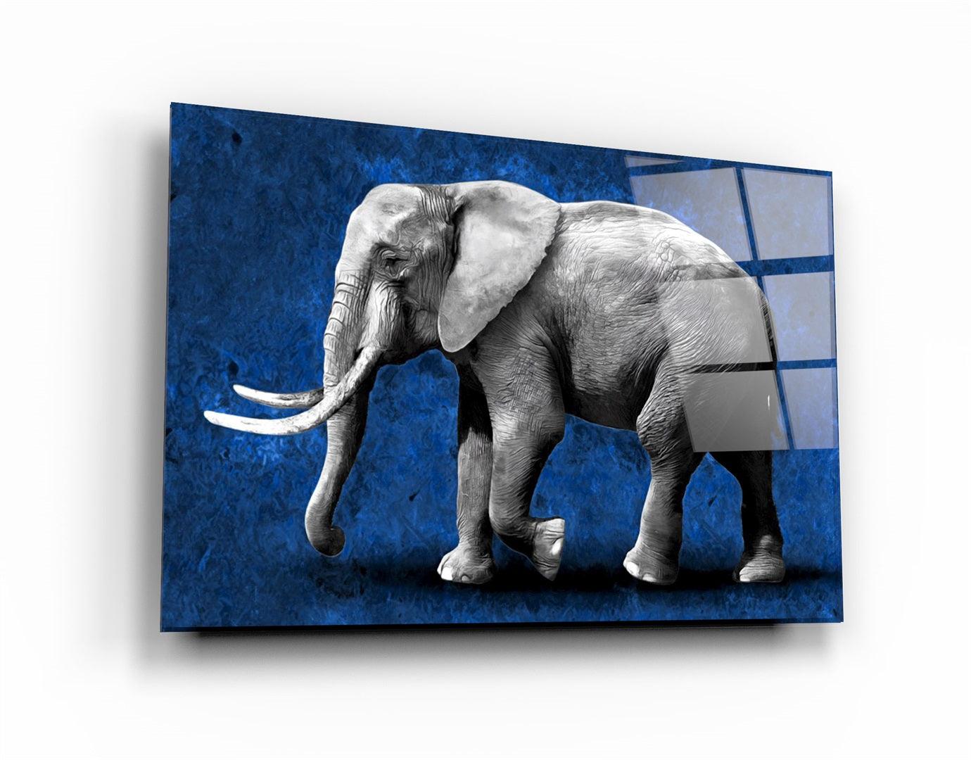 ・"Elephant Blue"・Glass Wall Art