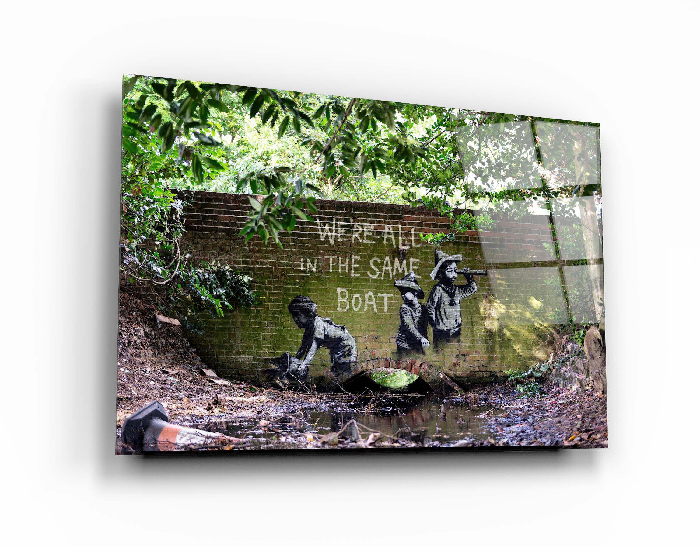 "Banksy - We are all in the same boat"・Glass Wall Art