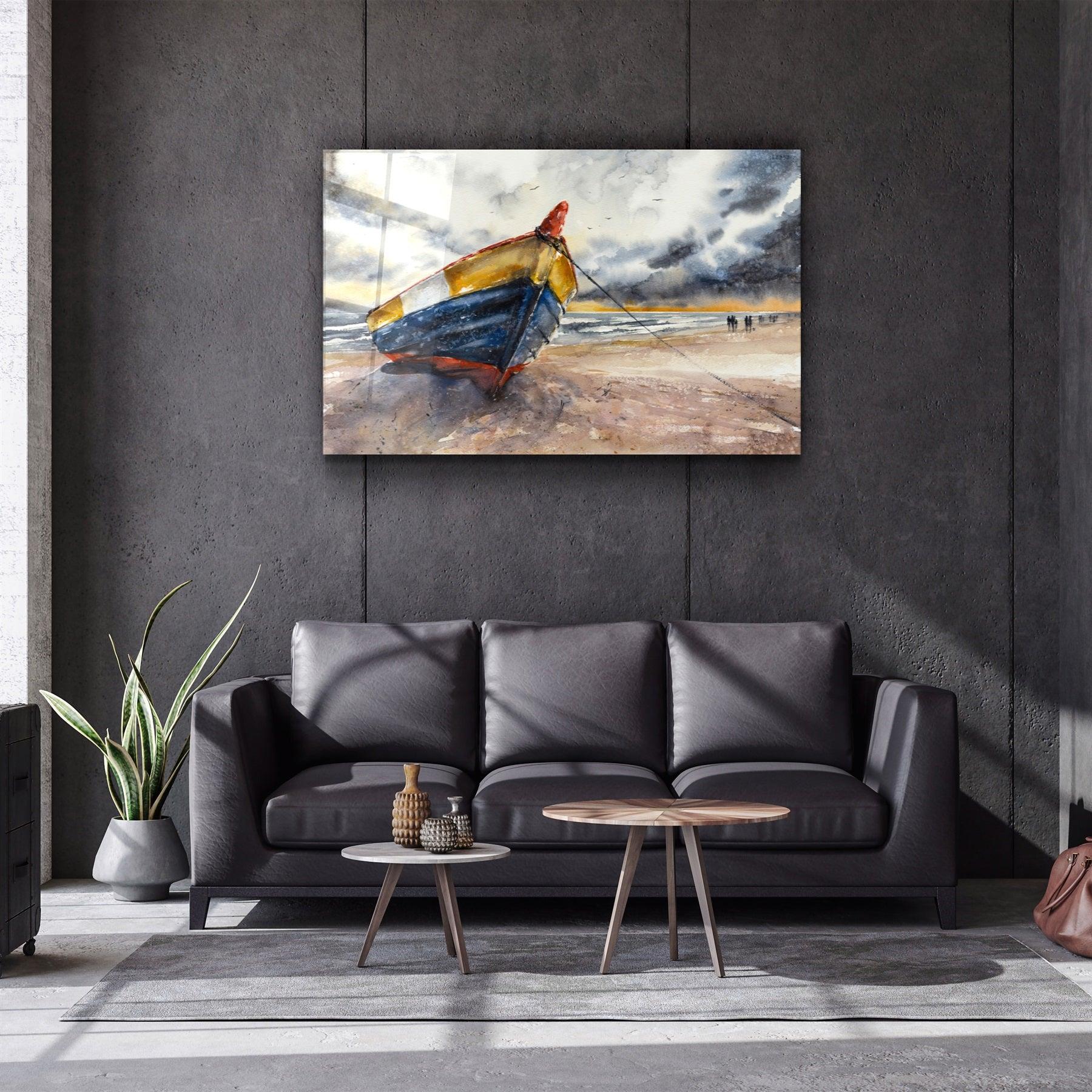 ・"Boat On the Beach"・Glass Wall Art