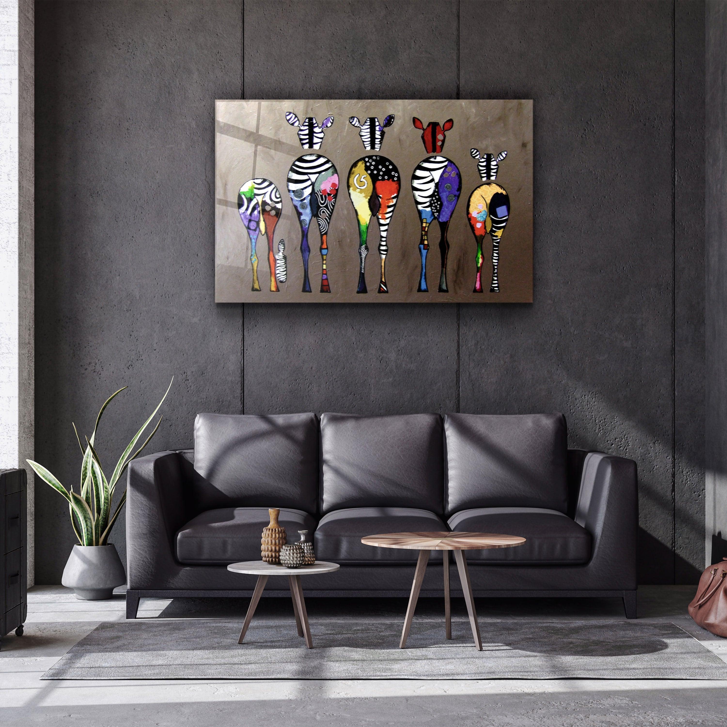 ・"Colorful Zebra Family"・Glass Wall Art - ArtDesigna Glass Printing Wall Art
