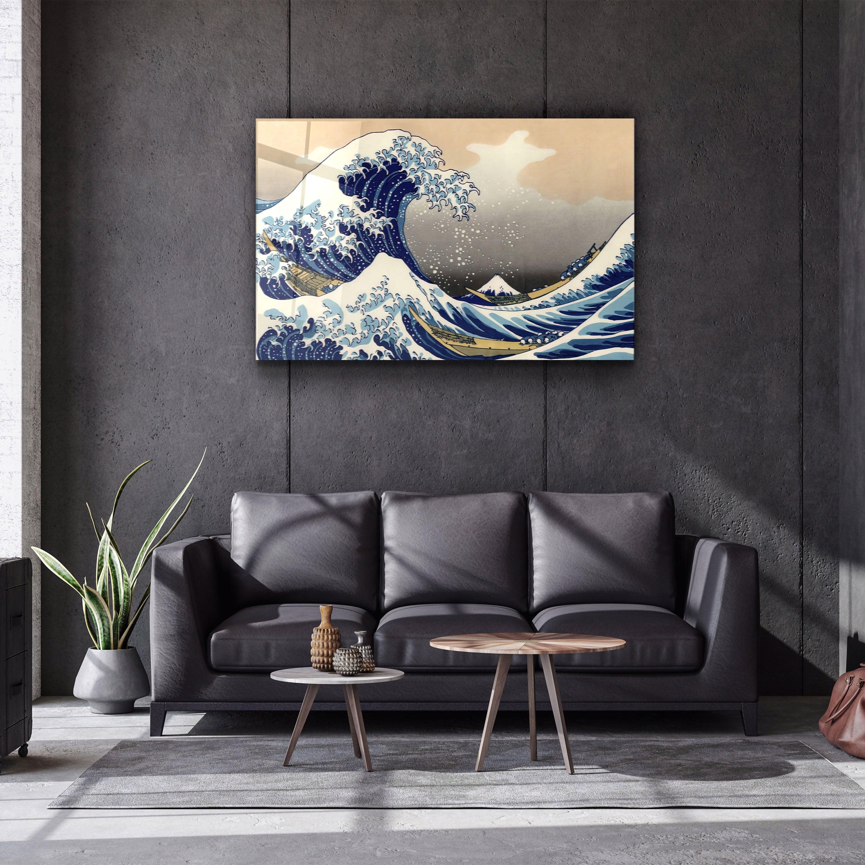 ・"The Great Wave off Kanagawa (1829) by Hokusai"・Glass Wall Art - ArtDesigna Glass Printing Wall Art