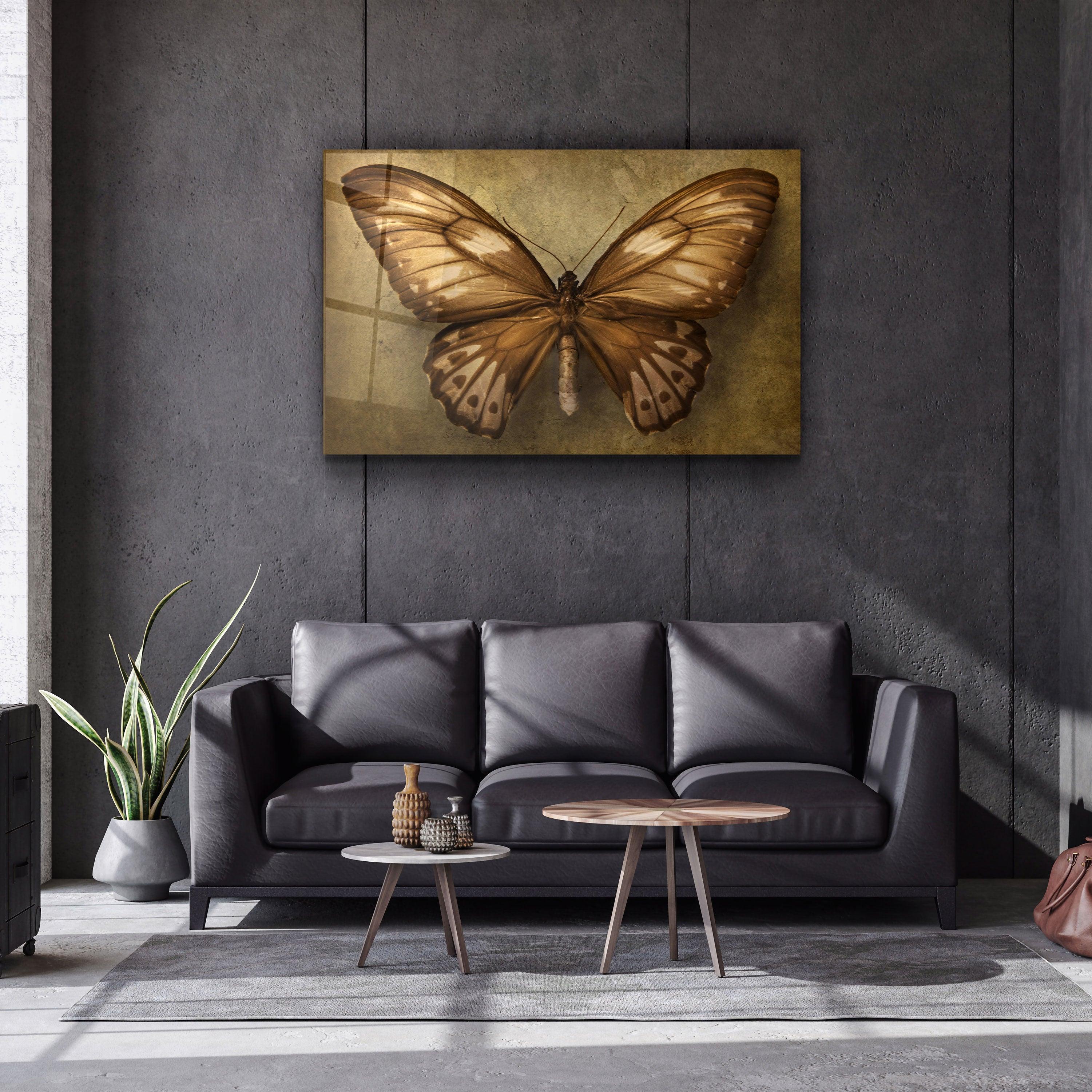 ・"Vintage Butterfly"・Glass Wall Art