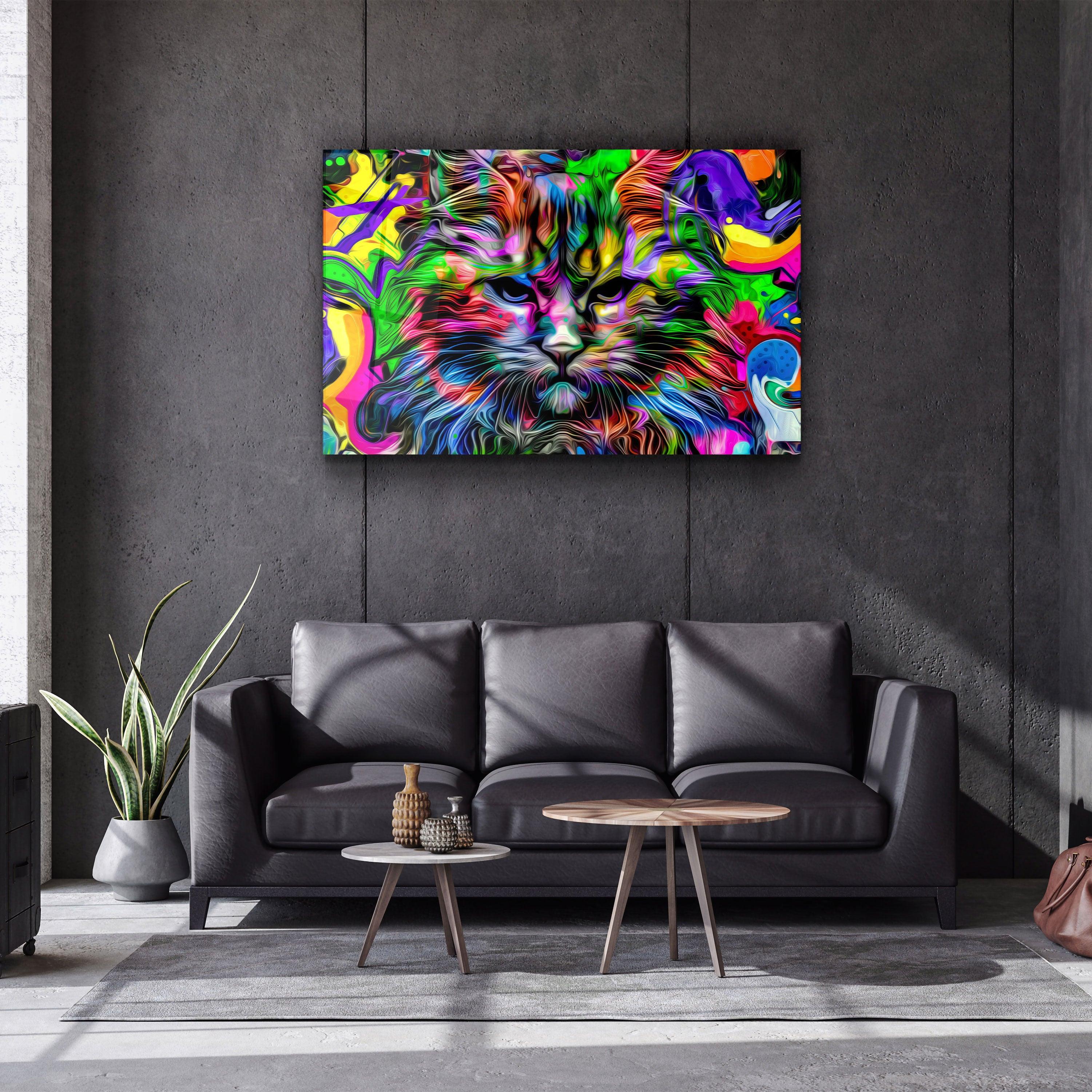 ・"Colorful Cat"・Glass Wall Art