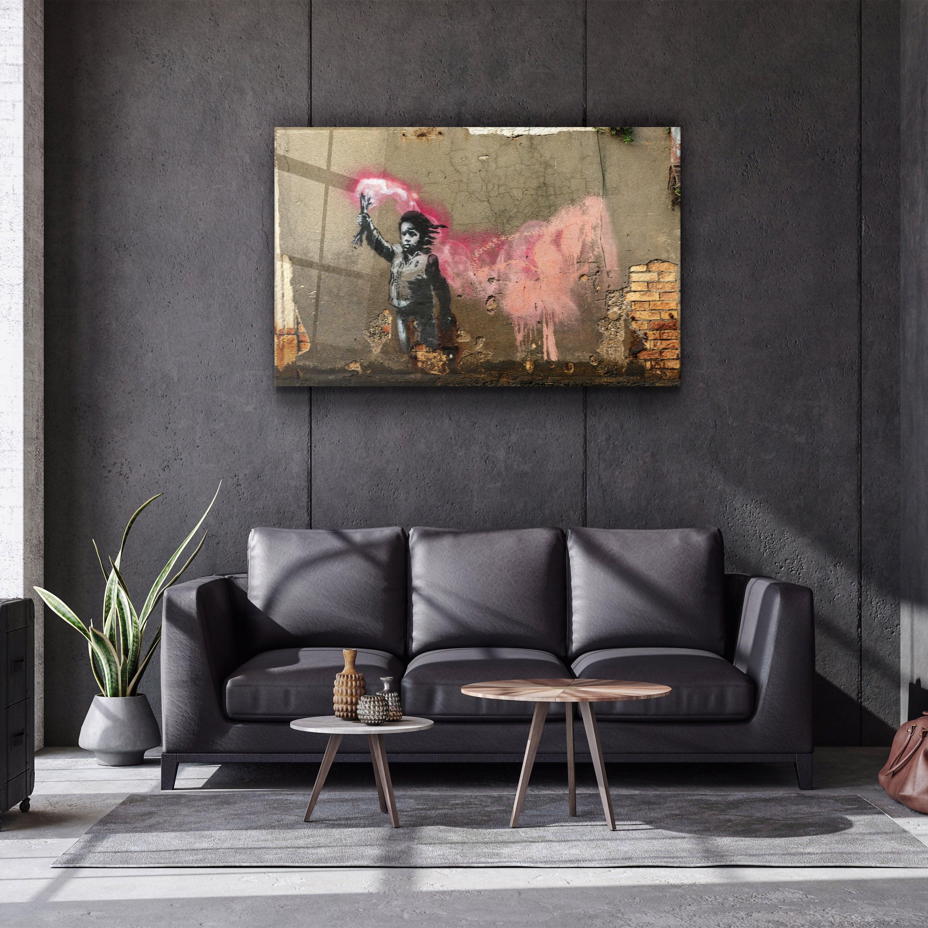 "Banksy - A child with a life jacket"・Glass Wall Art