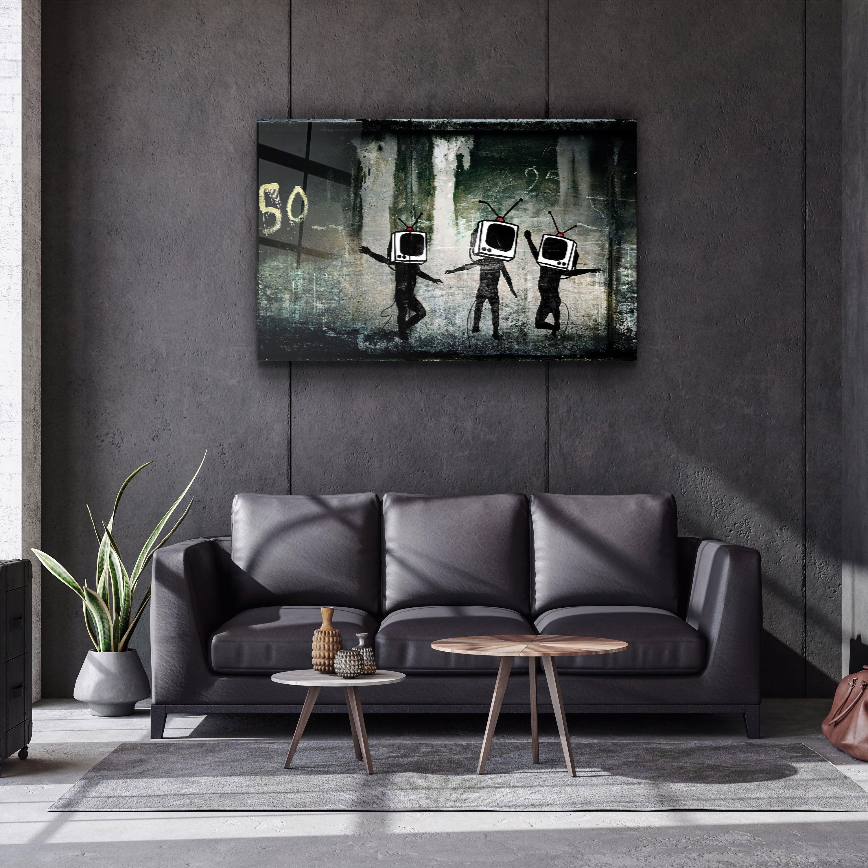 "Banksy - Dancing TV"・Glass Wall Art