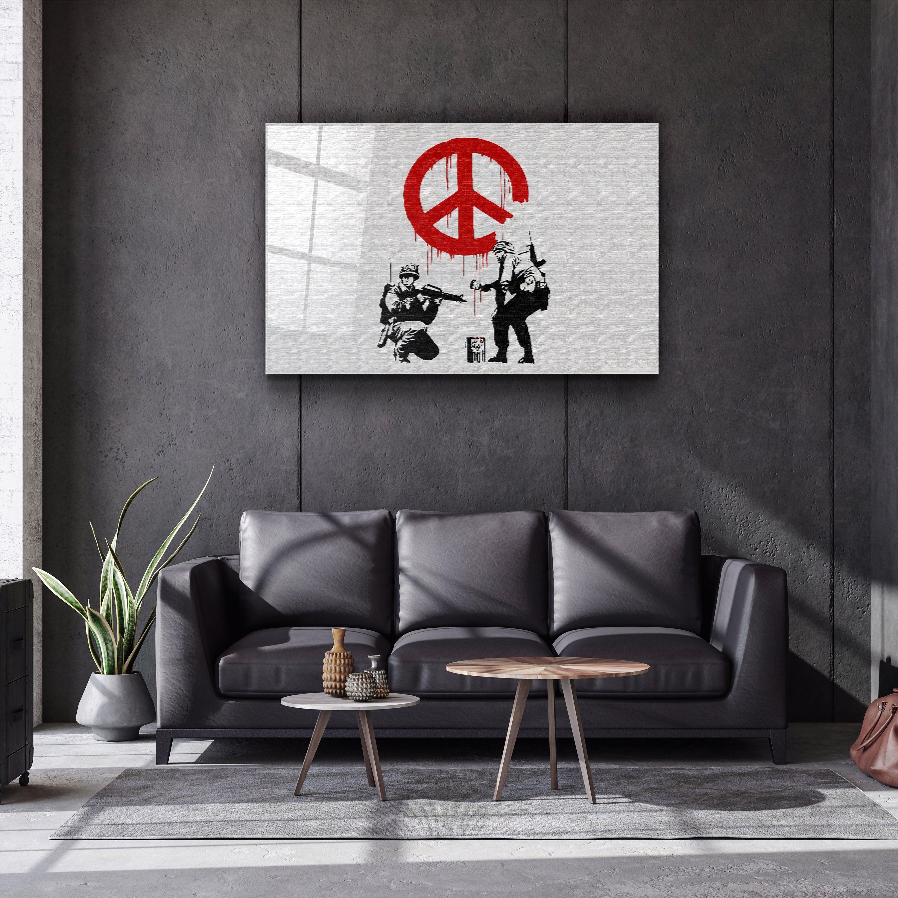 "Banksy - Anti-War"・Glass Wall Art