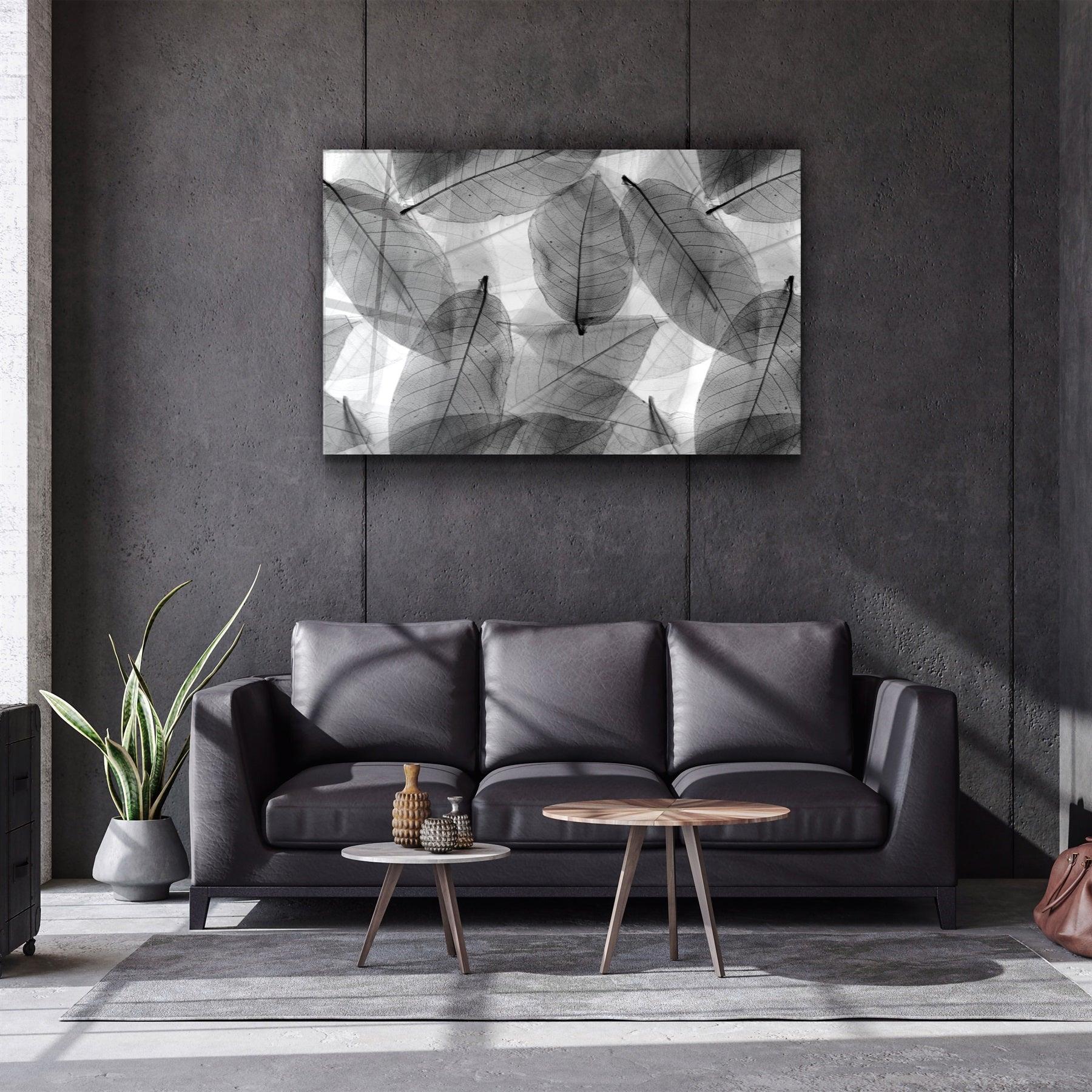 ・"Black - White Leaves"・Glass Wall Art