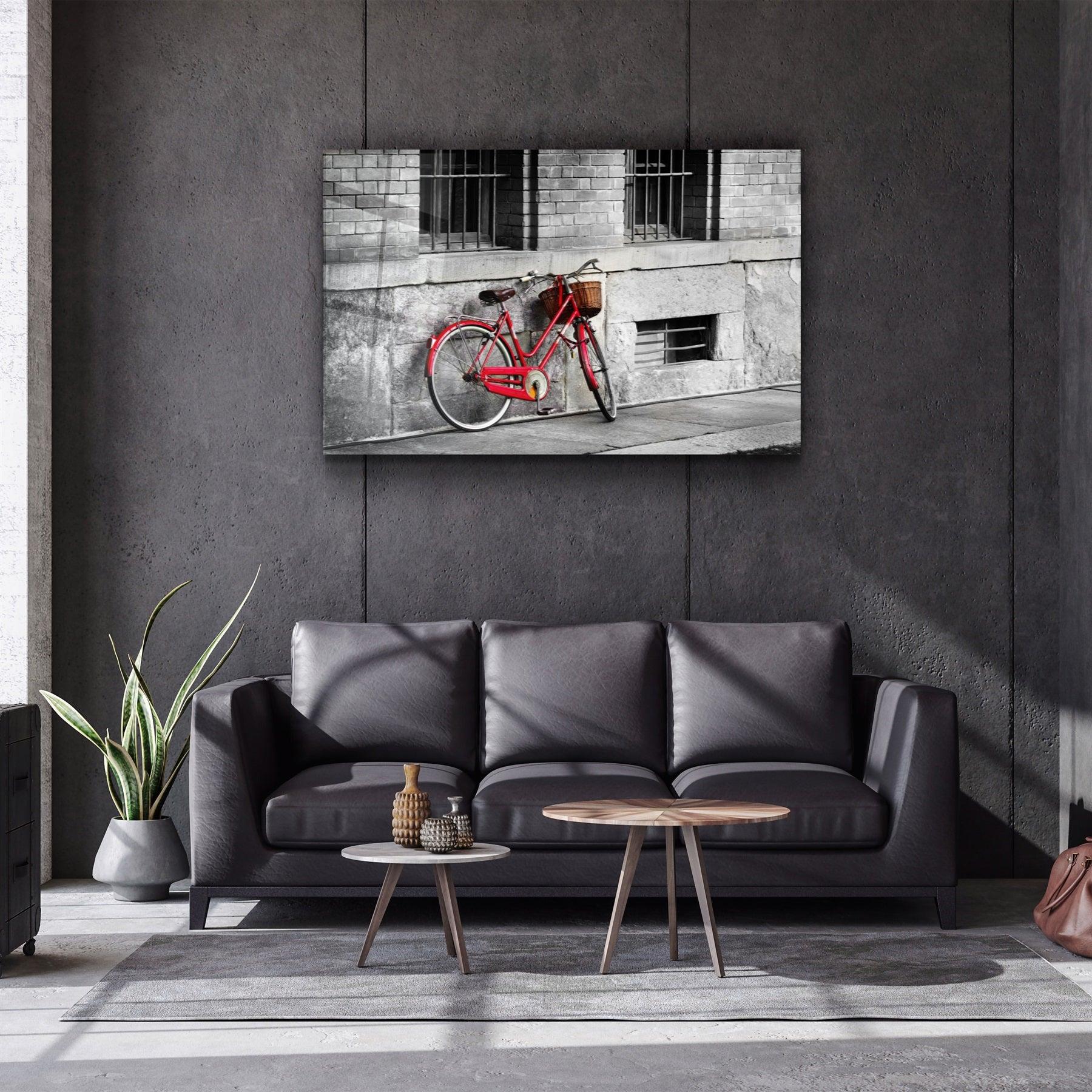 ・"Red Bicycle"・Glass Wall Art