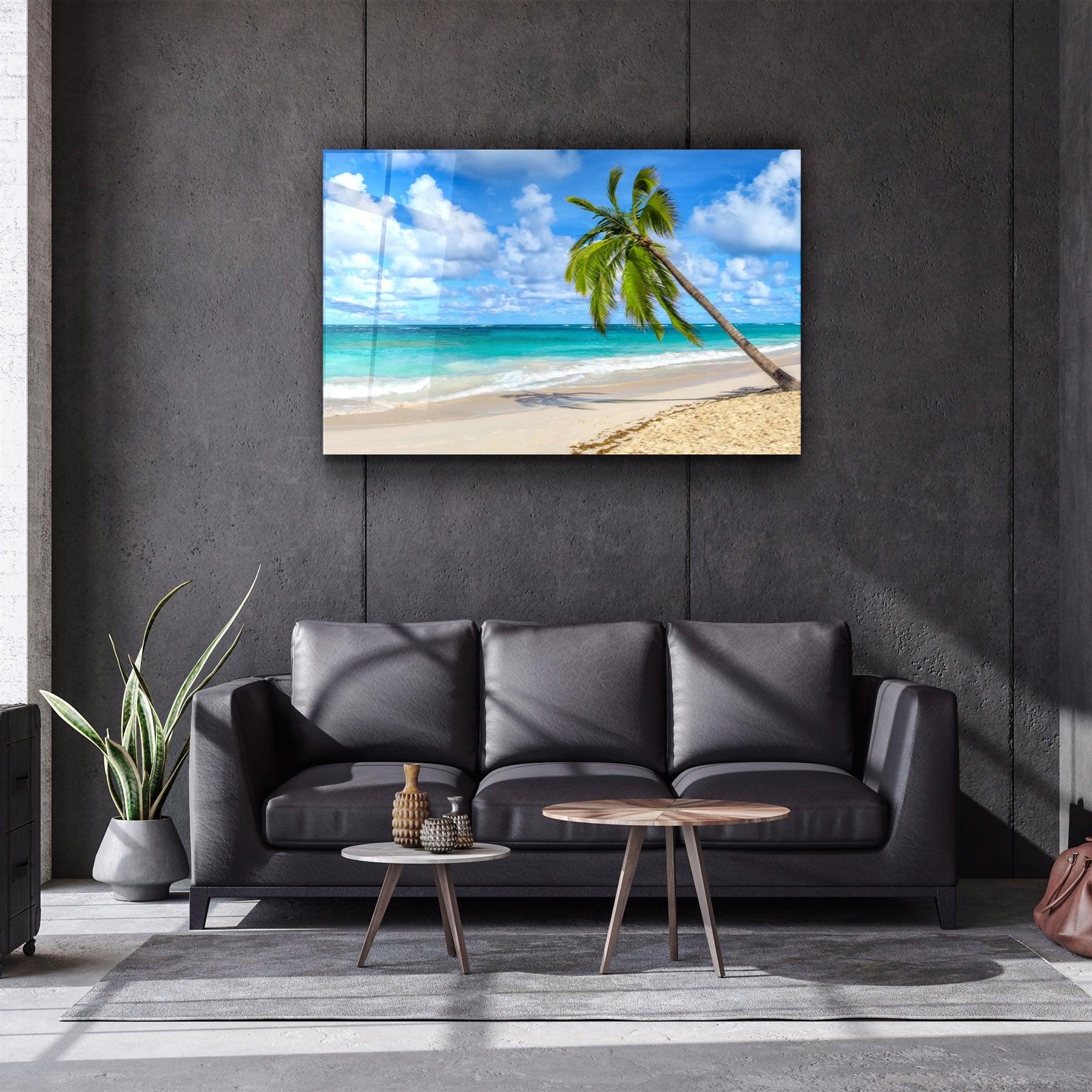 ・"Palm Tree & Beach"・Glass Wall Art