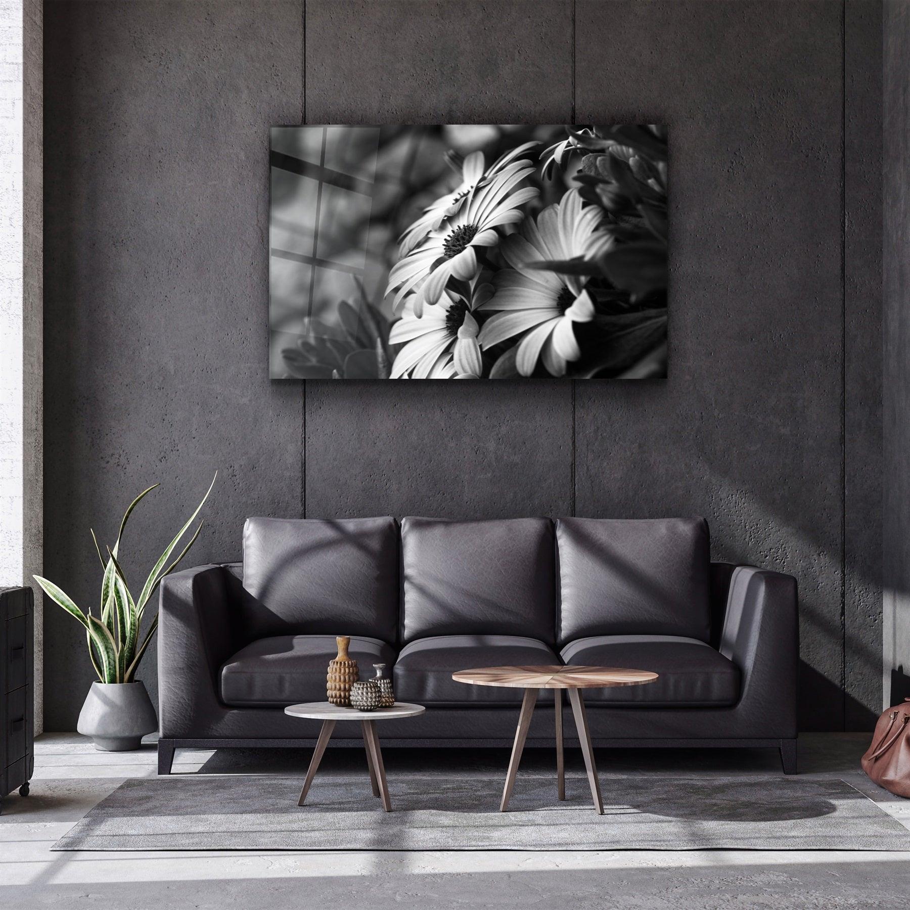 ・"Black - White Flower"・Glass Wall Art