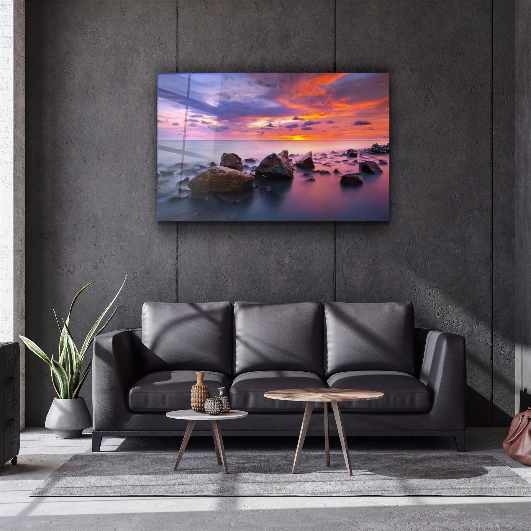 ・"Sunset at Sea"・Glass Wall Art