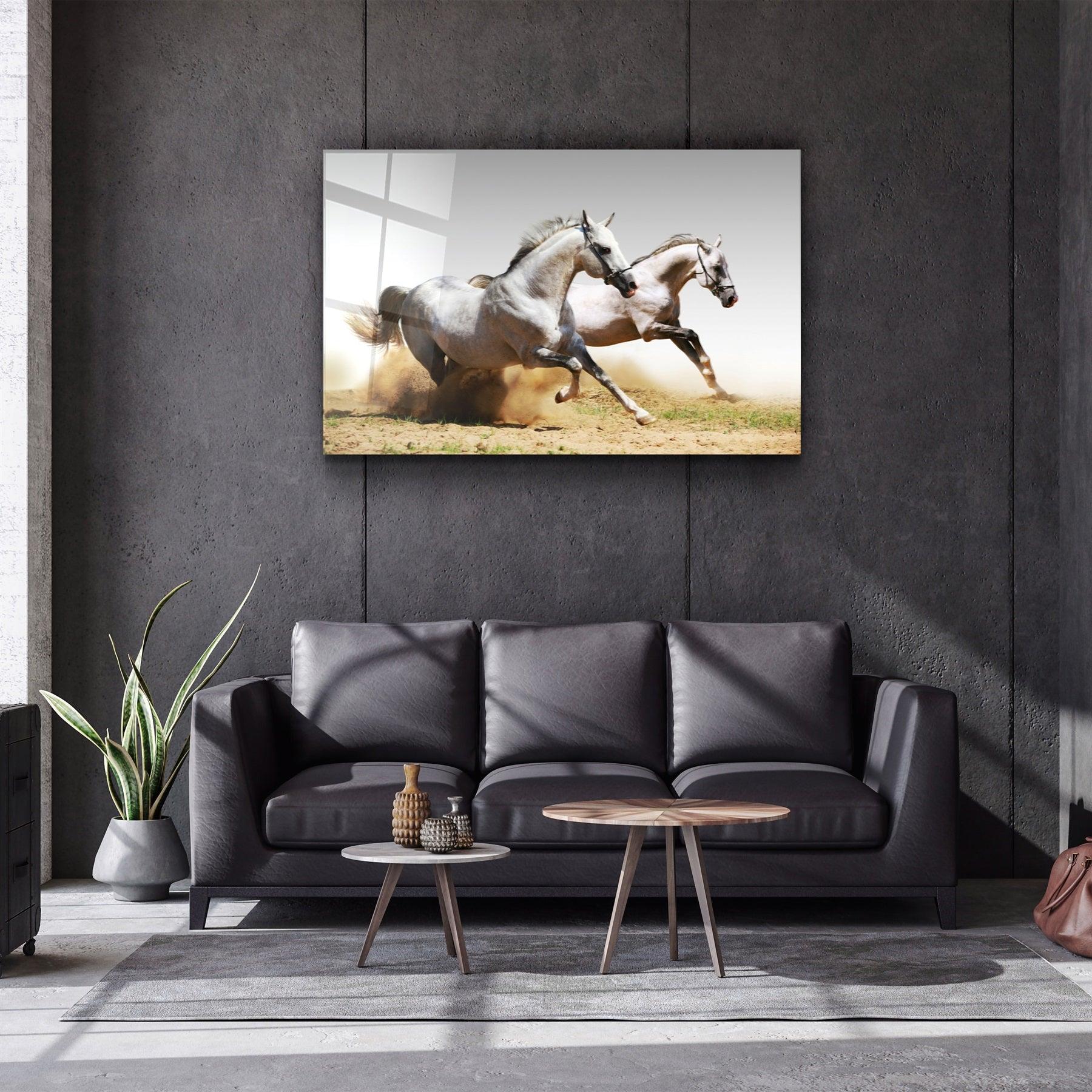 ・"Running Horses"・Glass Wall Art