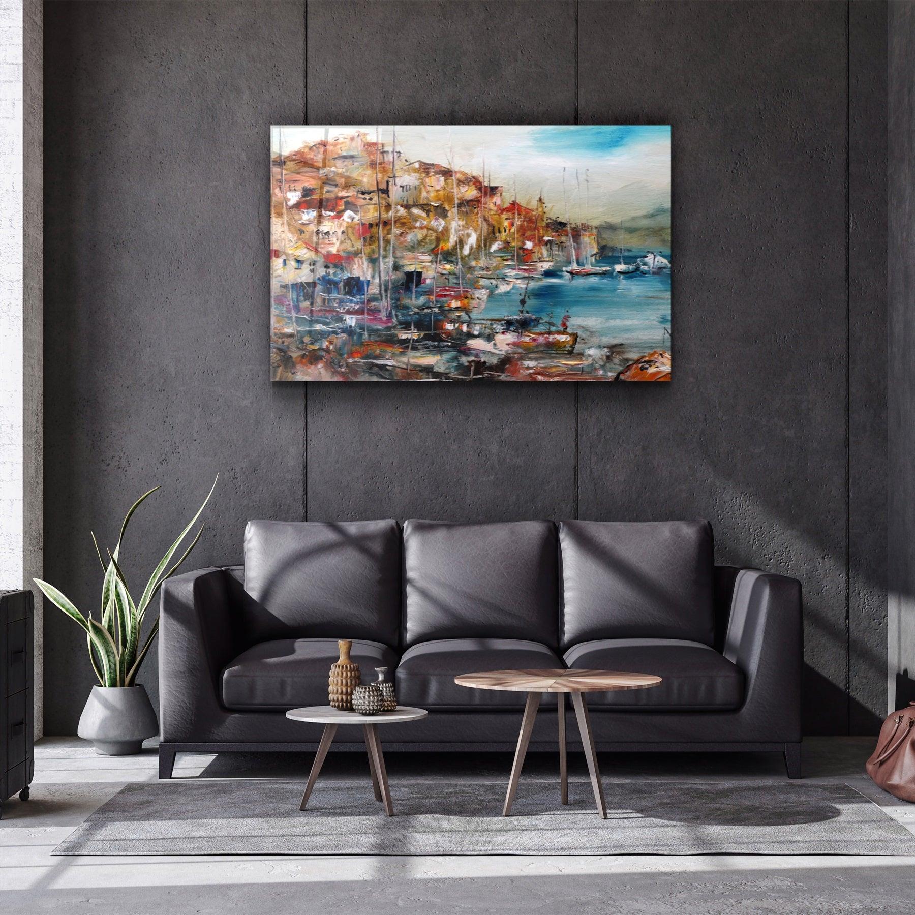 ・"Coastal Town"・Glass Wall Art