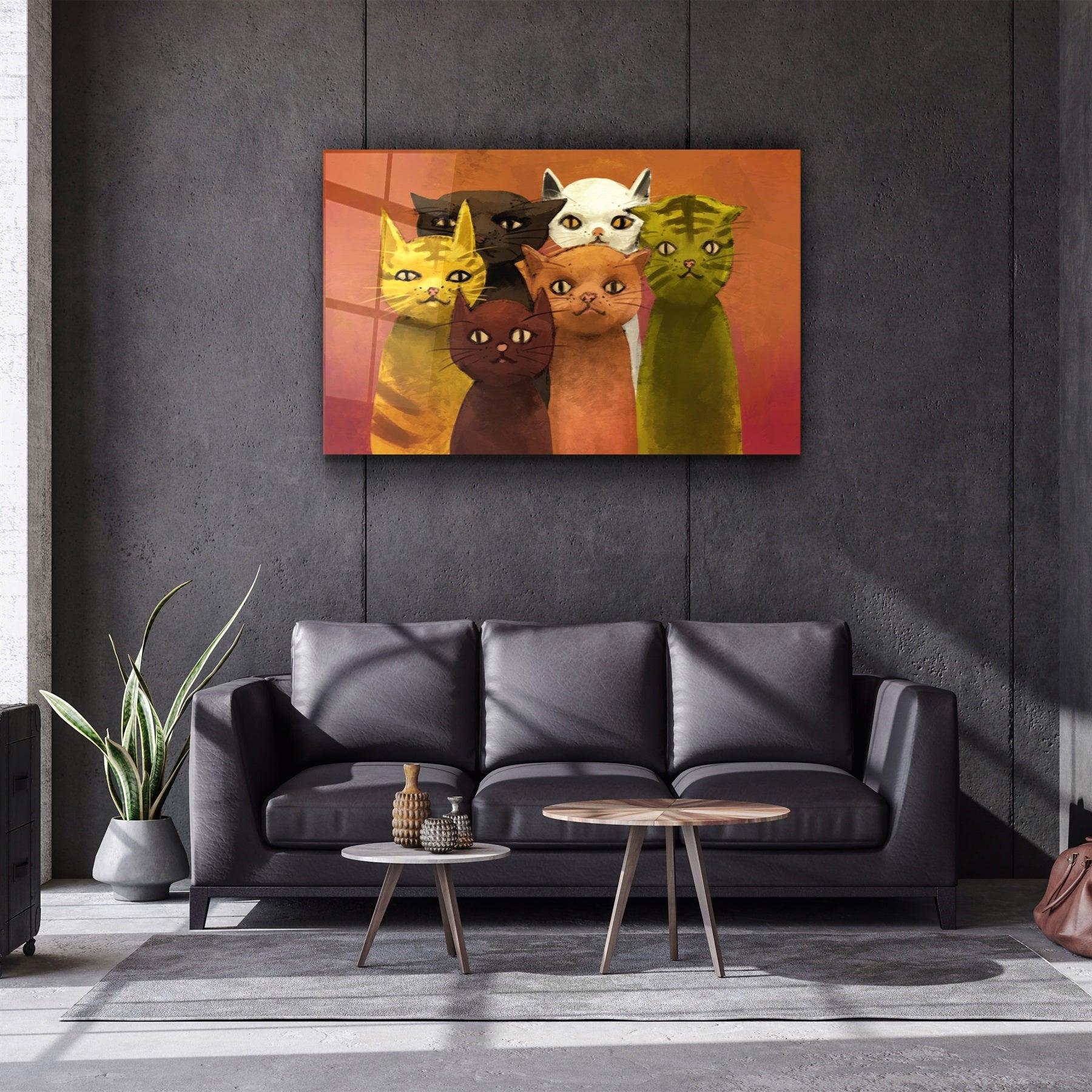 ・"The Cat Family"・Glass Wall Art