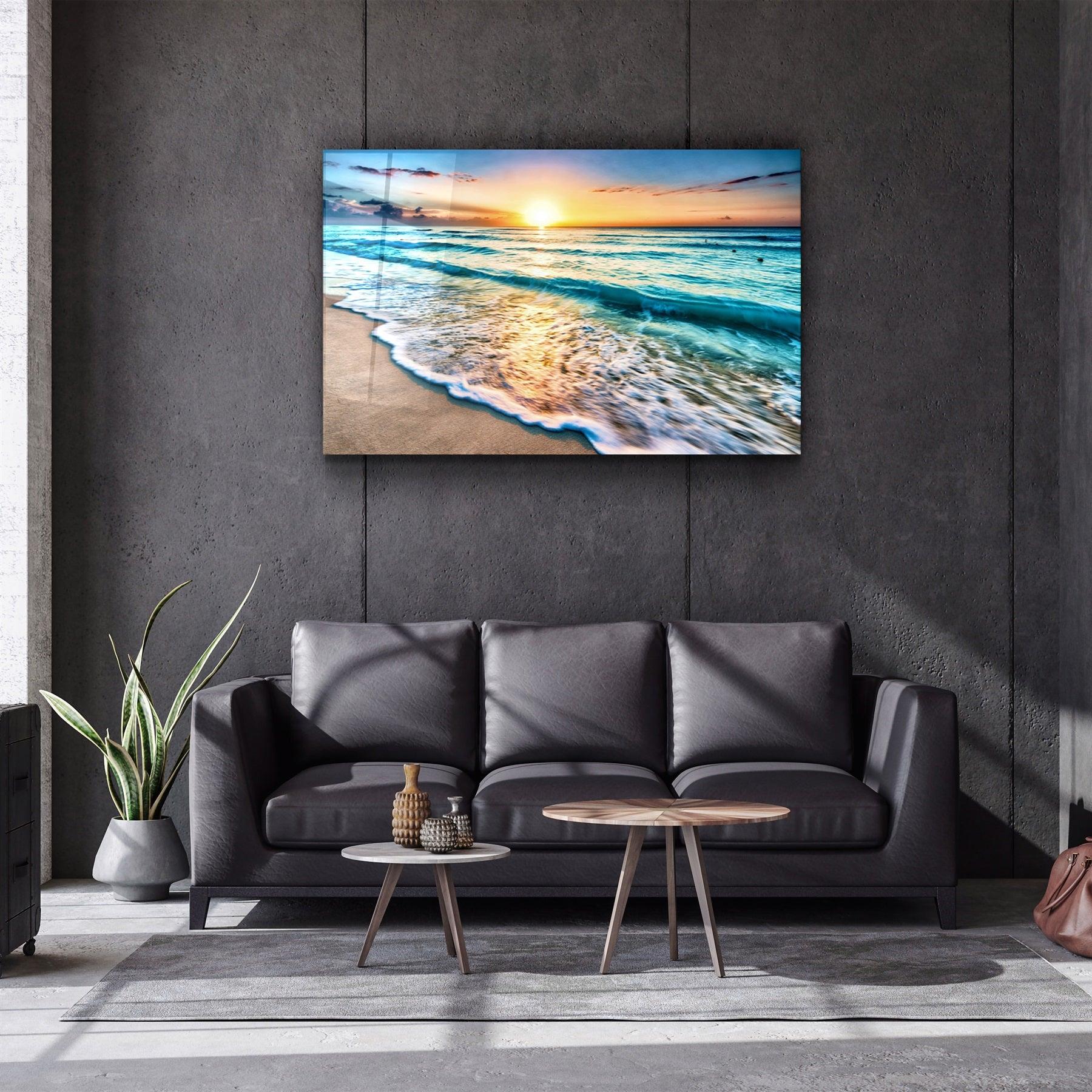 ・"Ocean and Sunset"・Glass Wall Art