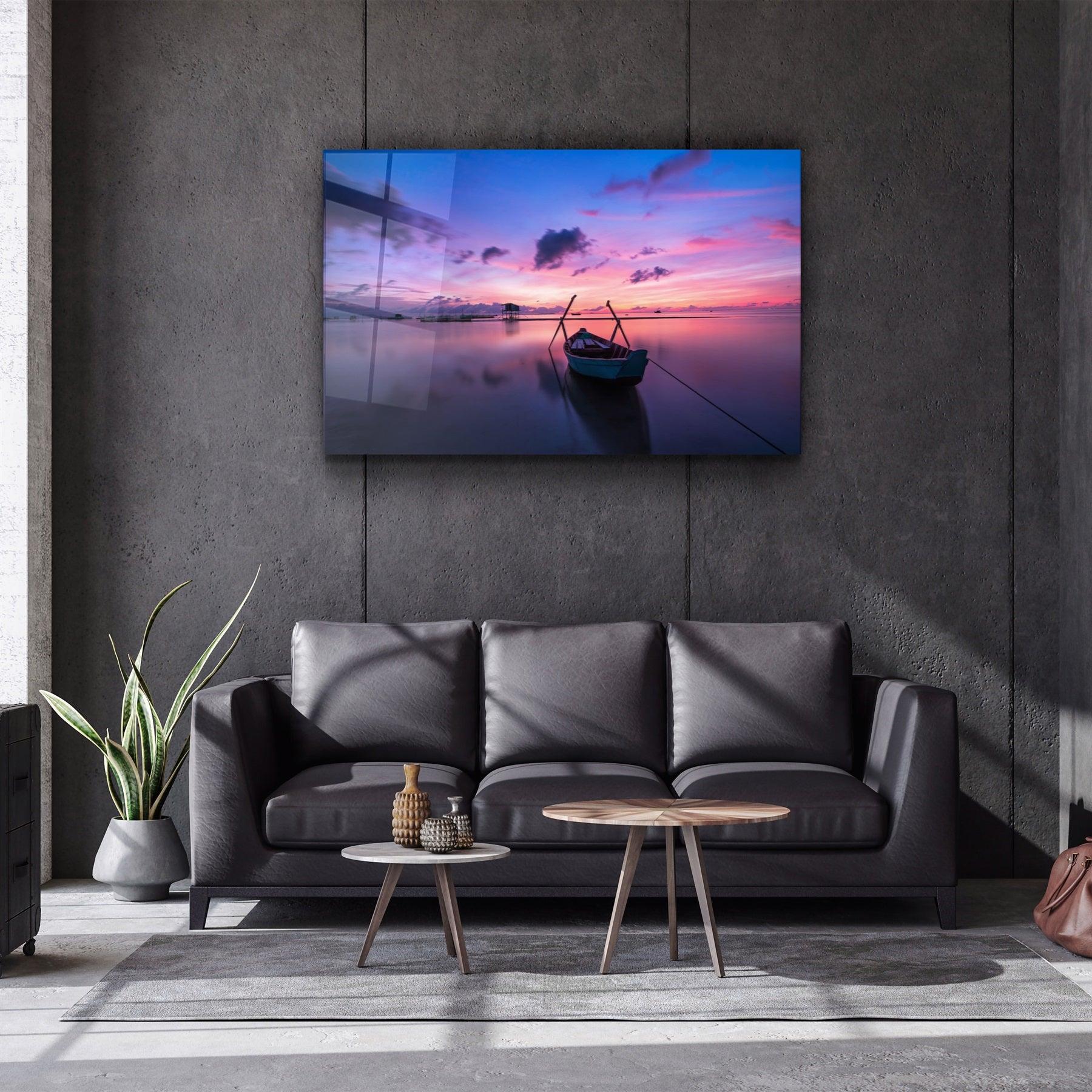 ・"Blue Boat"・Glass Wall Art