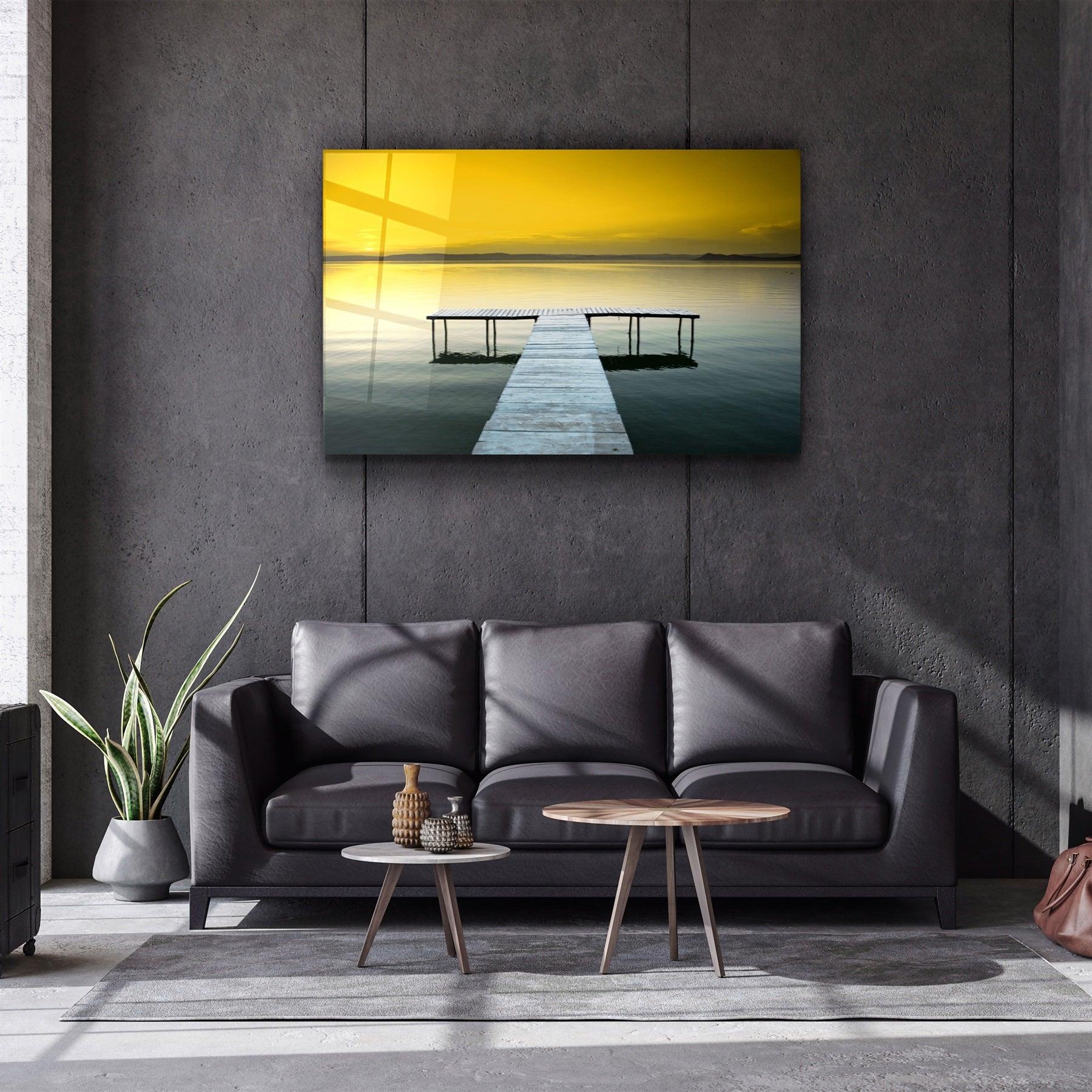 ・"Sunset on the Pier"・Glass Wall Art