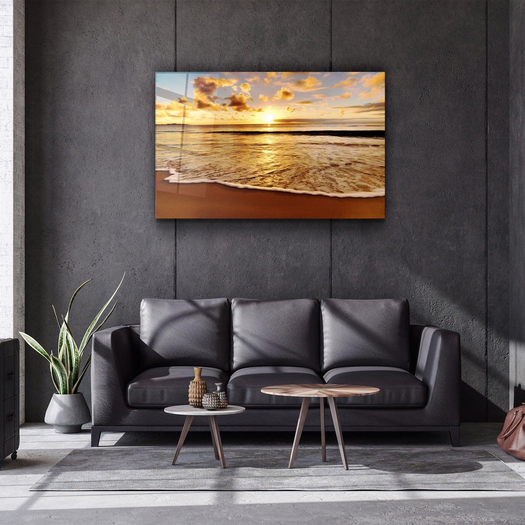 ・"Ocean and Sunset V2"・Glass Wall Art