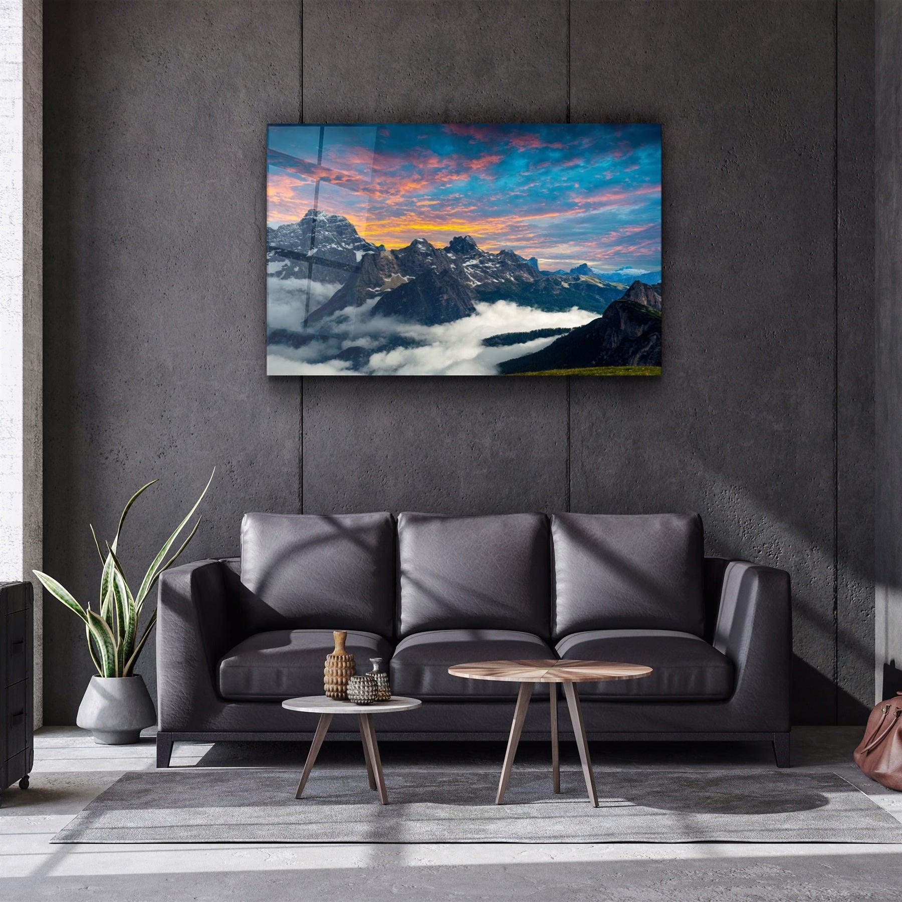 ・"Mountains and Clouds"・Glass Wall Art