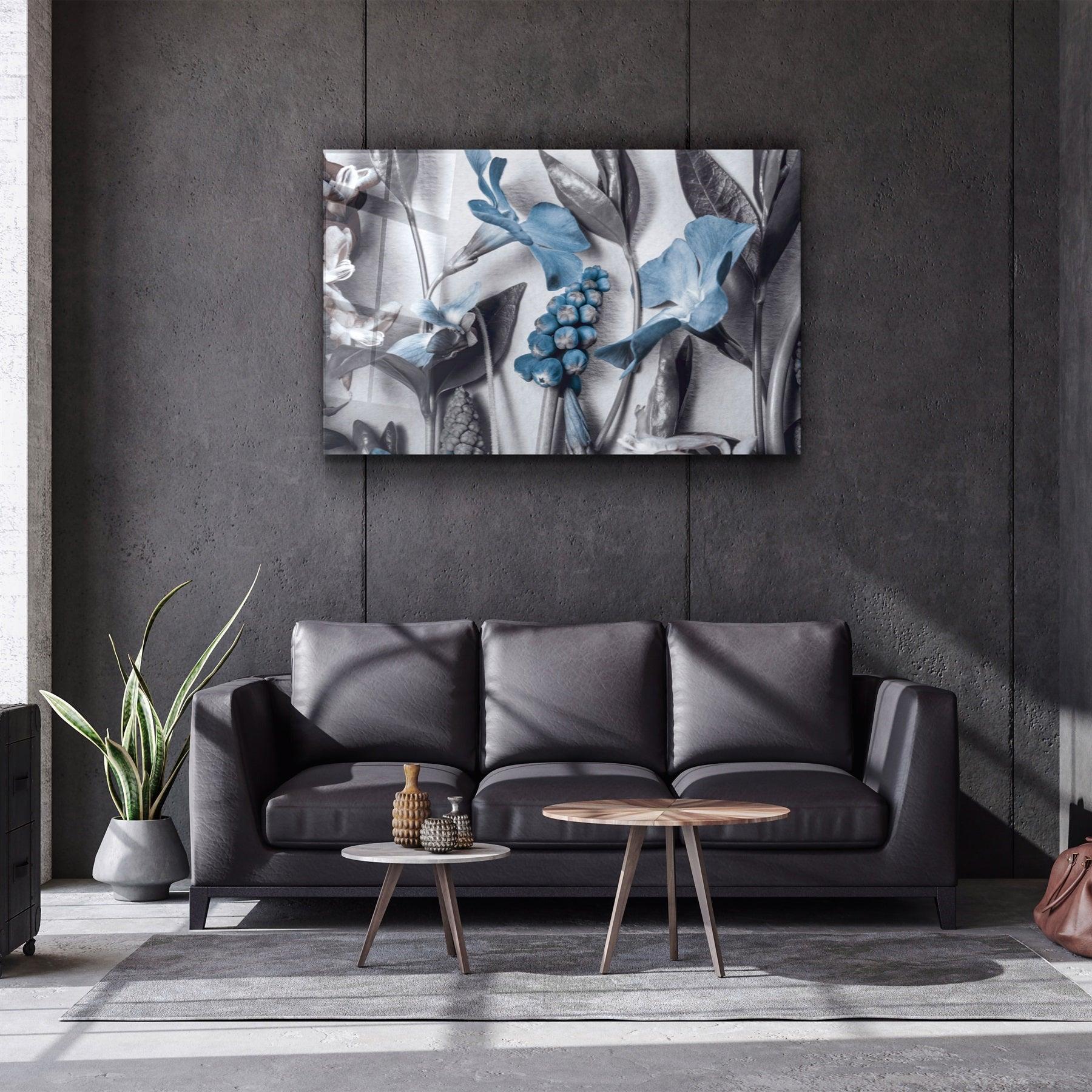 ・"Pastel Blue Flower"・Glass Wall Art