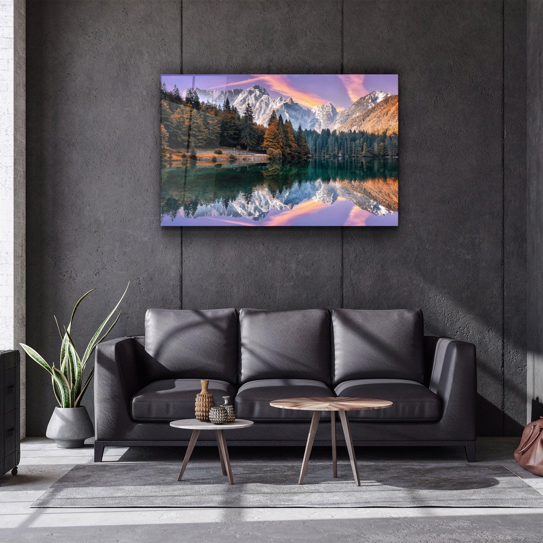 ・"Lake and Mountain Landscape 2"・Glass Wall Art