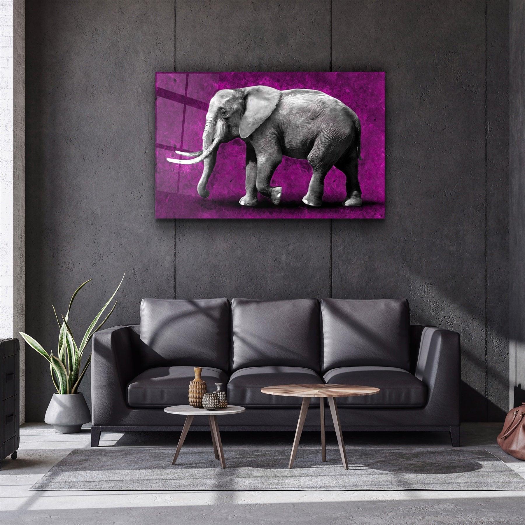 ・"Elephant Purple"・Glass Wall Art