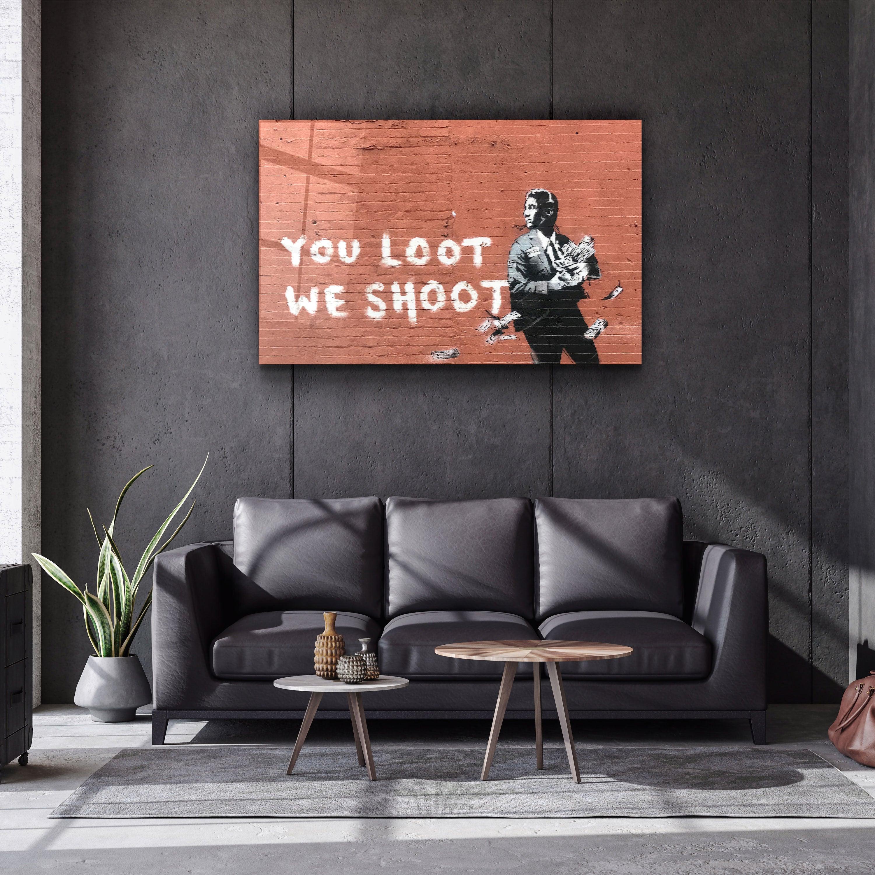 "Banksy - You Loot We Shoot"・Designer's Collection Glass Wall Art