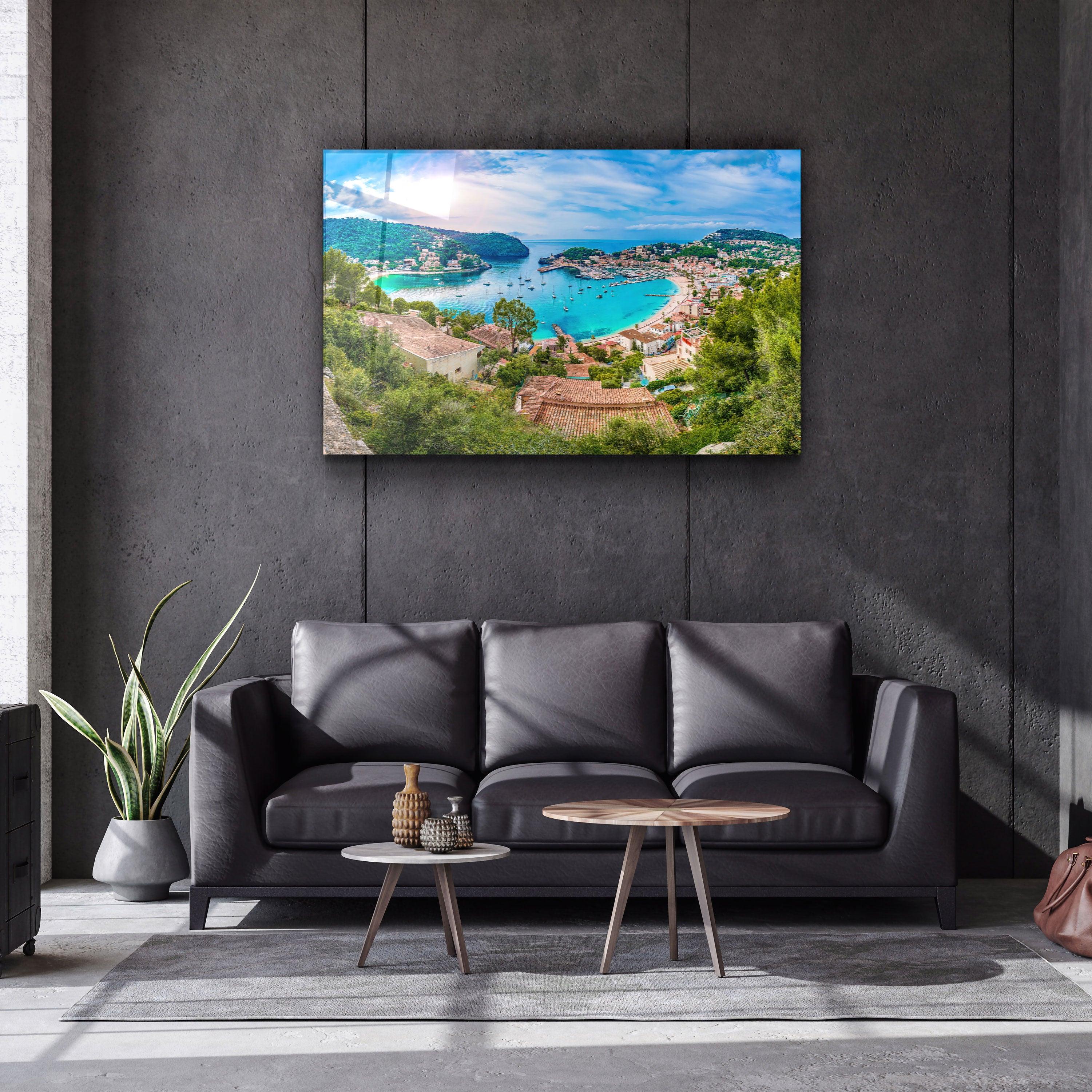 ・"Panoramic view of Porte de Soller, Palma Mallorca, Spain"・Glass Wall Art