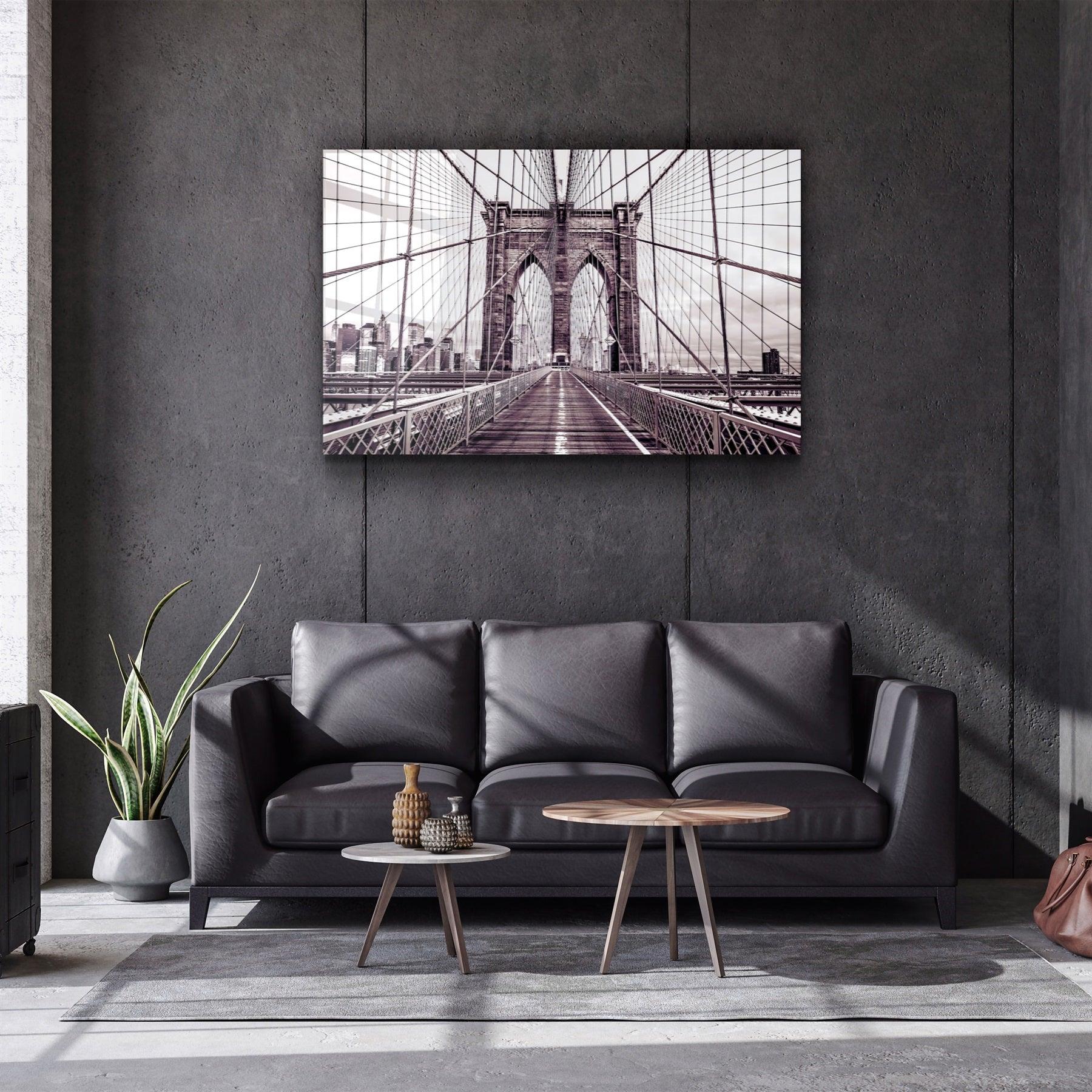 ・"Brooklyn Bridge Retro Bronze"・Glass Wall Art