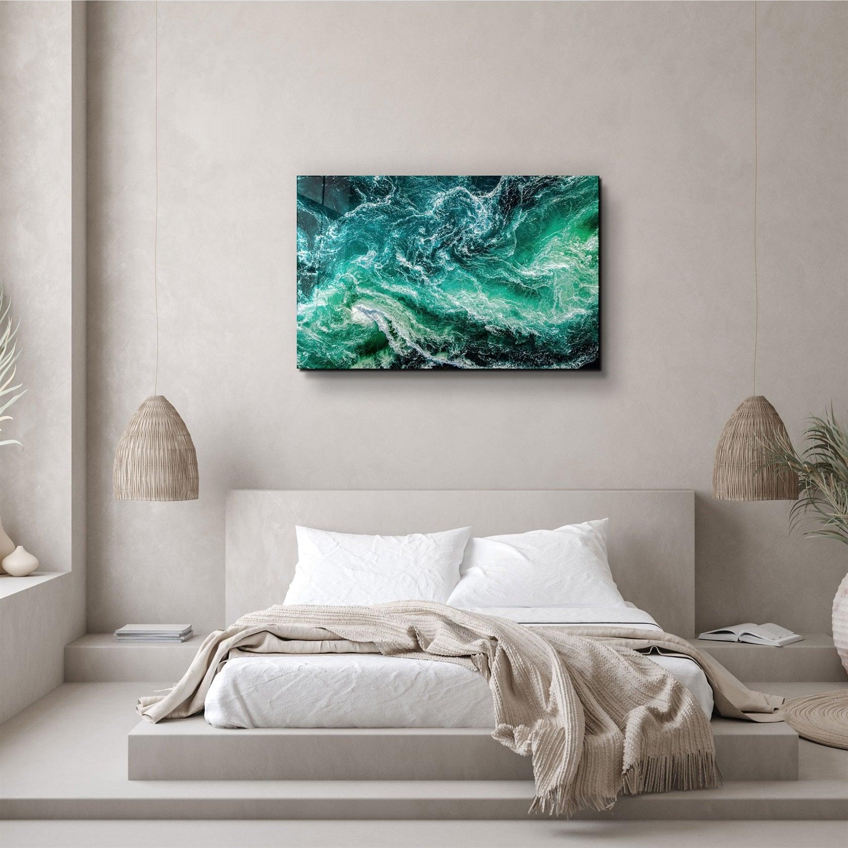・"Green Waves"・Glass Wall Art
