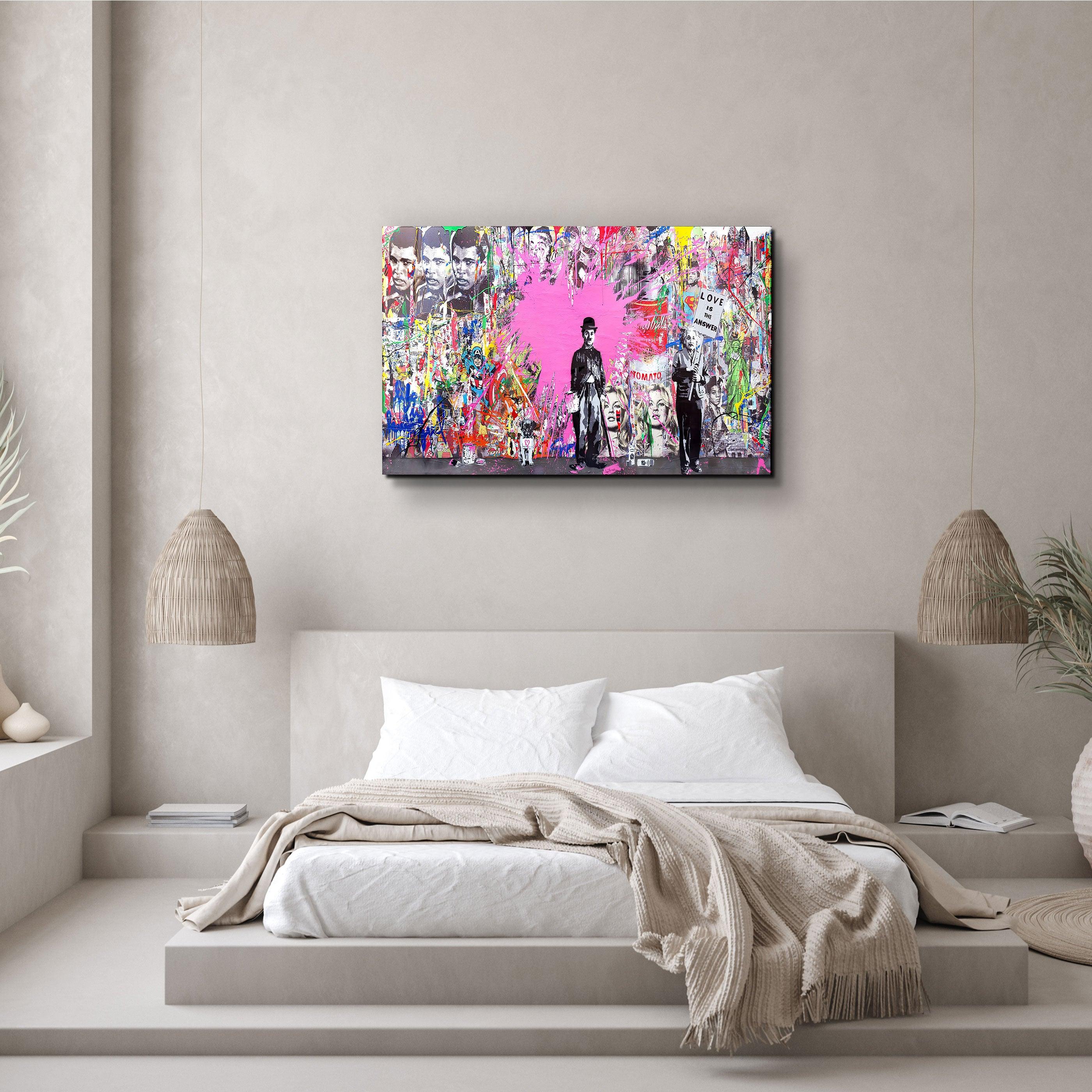 Banksy Pink Love Glass Wall Art - ArtDesigna Glass Printing Wall Art