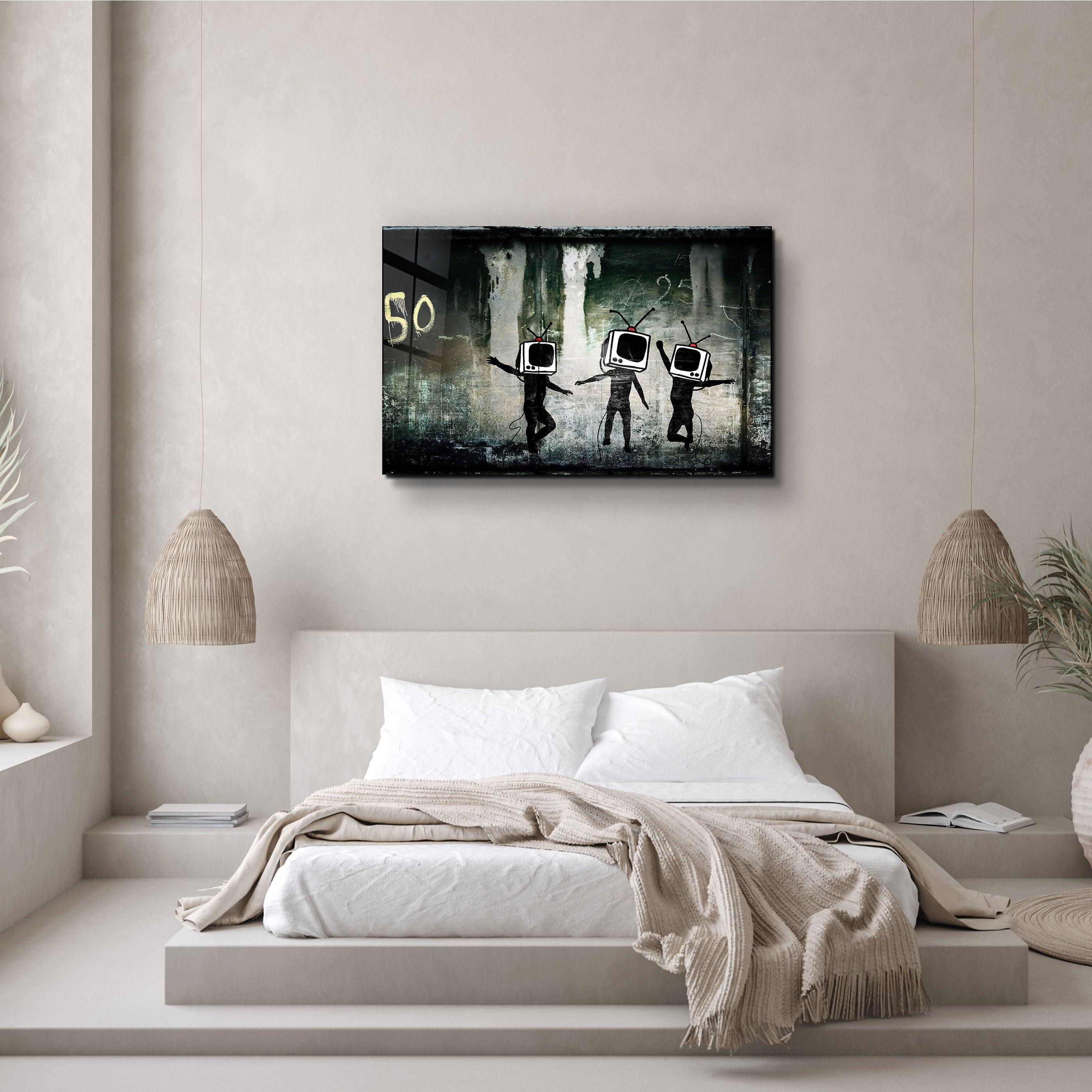 "Banksy - Dancing TV"・Glass Wall Art