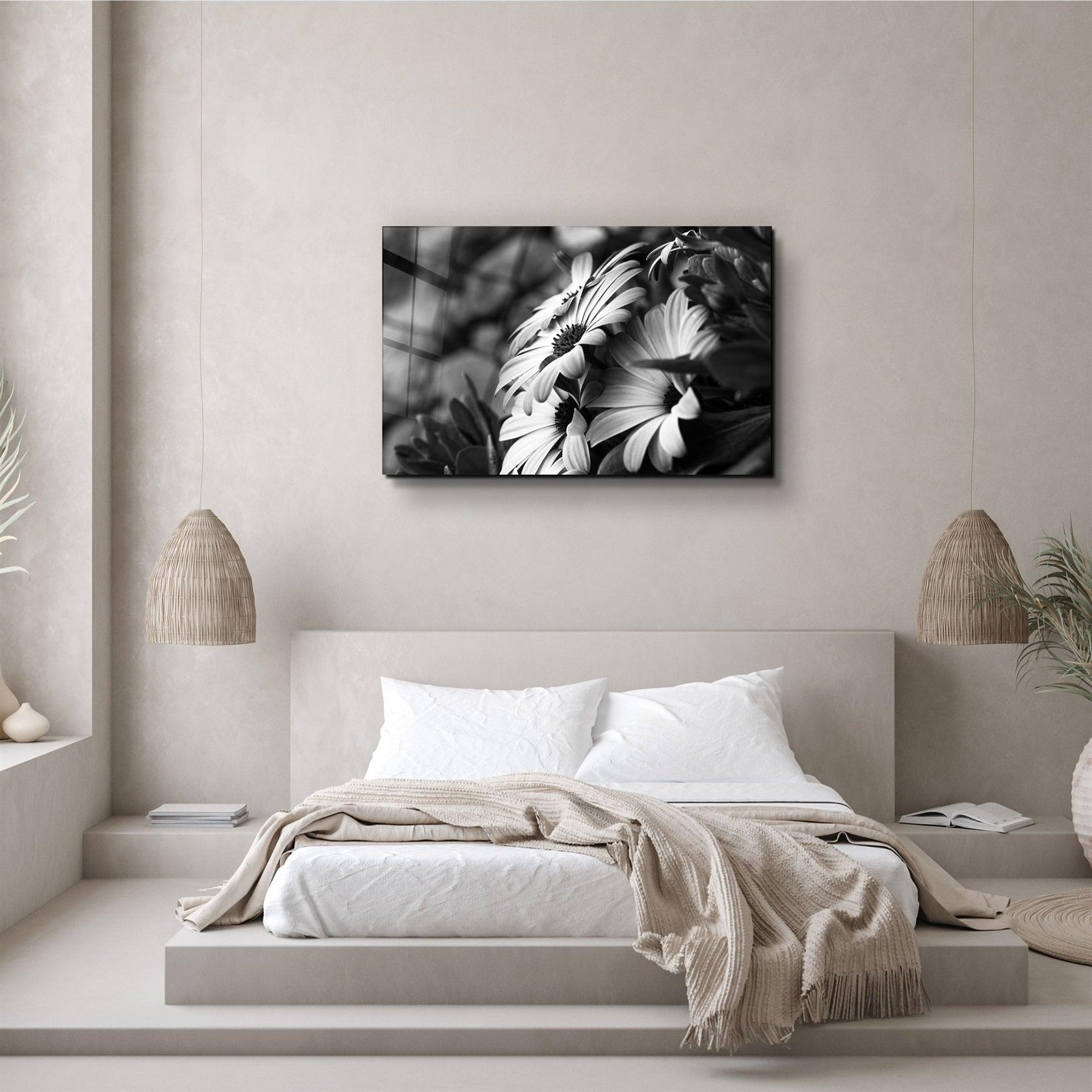 ・"Black - White Flower"・Glass Wall Art