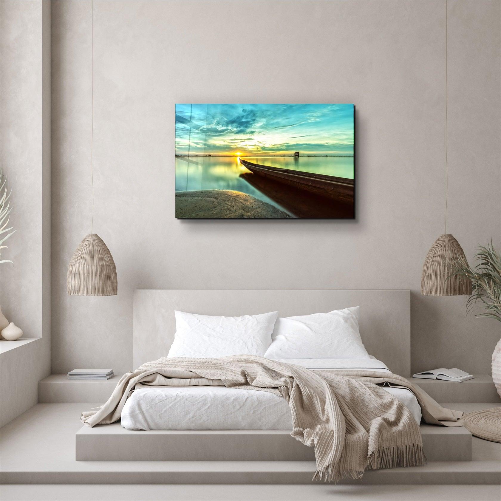 ・"Kayak and Sunset on the Beach"・Glass Wall Art