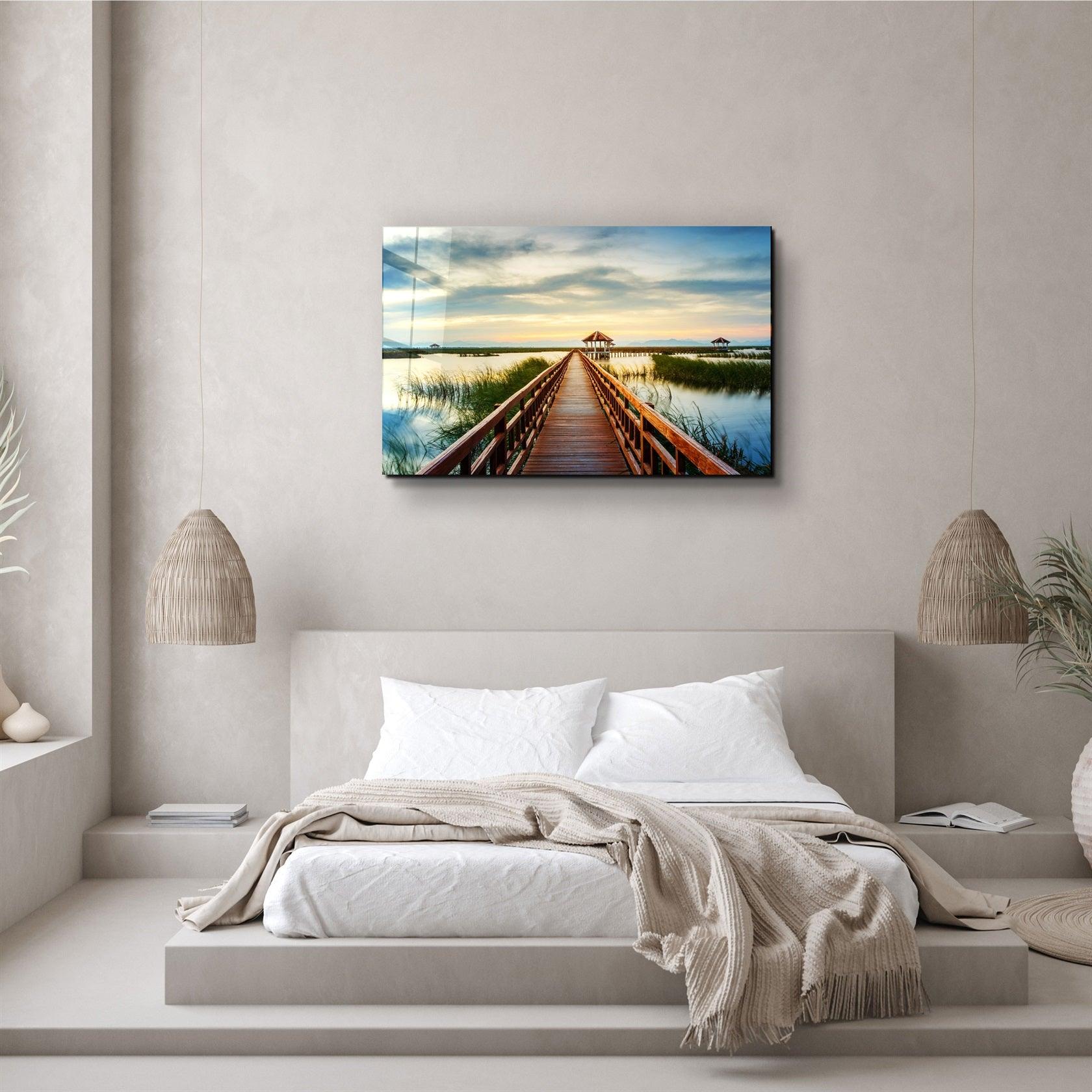 ・"Long Pier on the Lake"・Glass Wall Art
