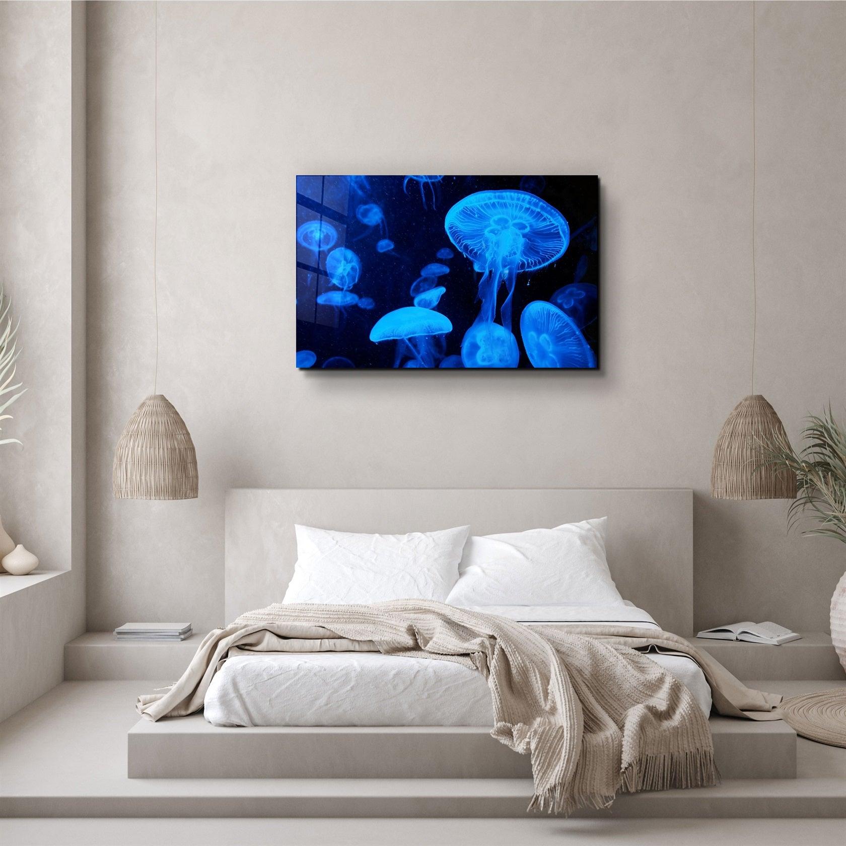 ・"Blue Jellyfish"・Glass Wall Art