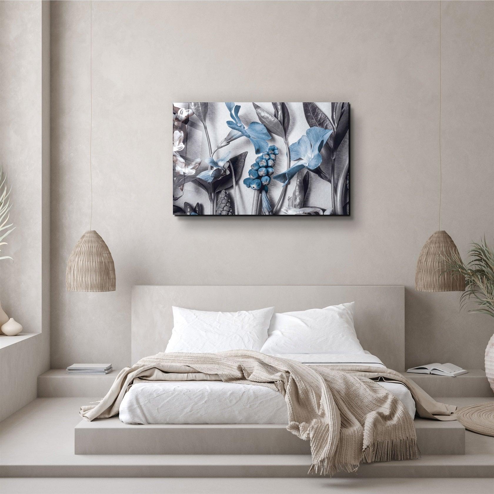・"Pastel Blue Flower"・Glass Wall Art