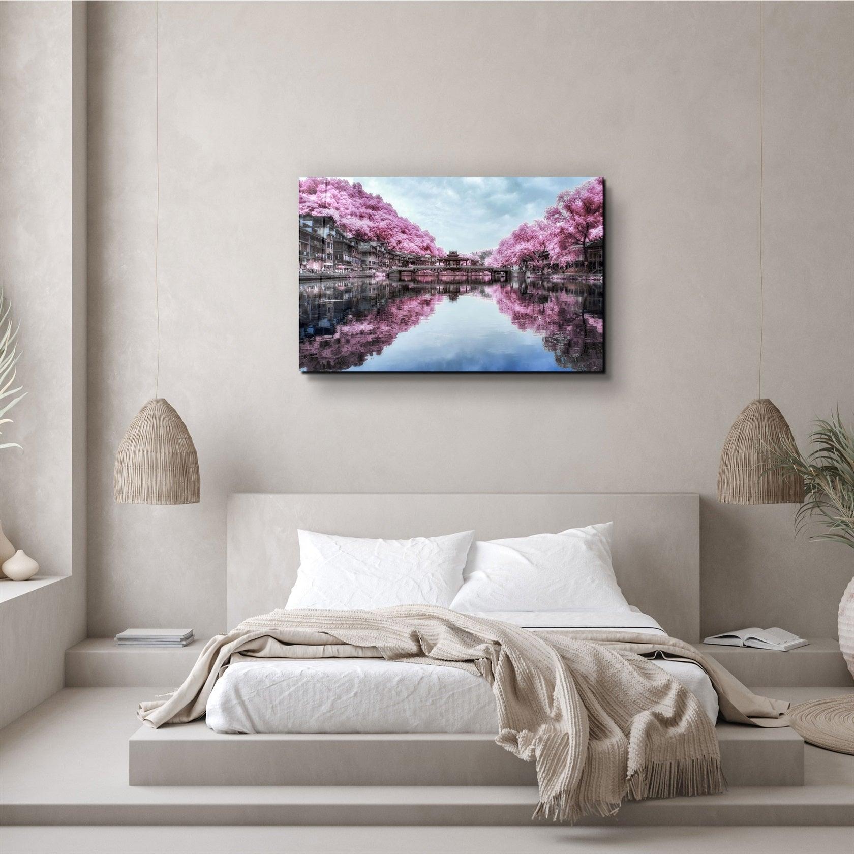 ・"Pink Trees Reflection"・Glass Wall Art